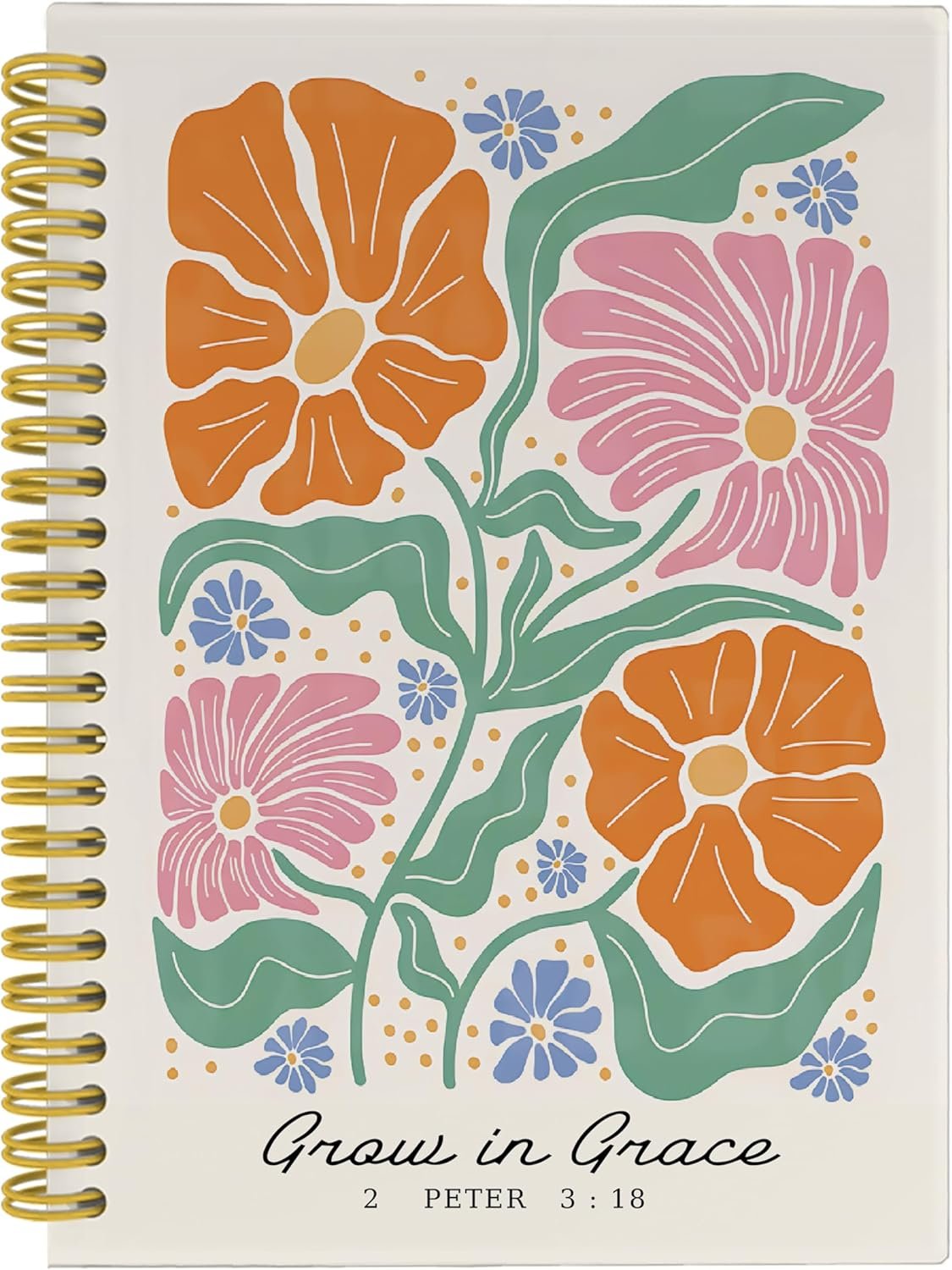 Abstract Boho Floral Christian Notebook Journal, Grow in Grace 1 Peter 3:18 Bible Journal for Women, Prayer Journal, Bible Notebooks for Note Taking, Spiral Notebook 5.5×8.3 with 164 Pages