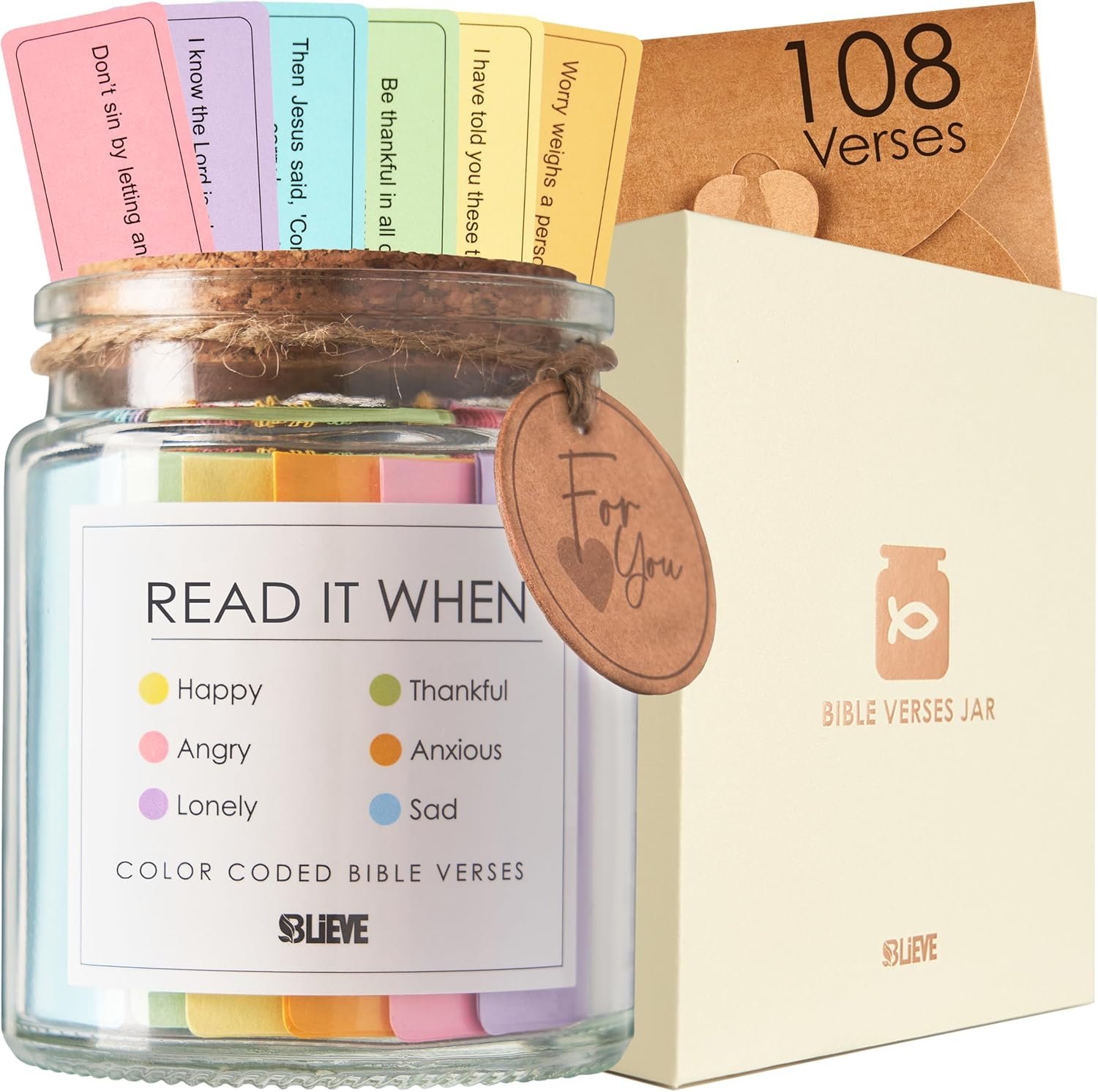 BLIEVE Read Me When Bible Verse Jar For Daily Encouragement, Graduation Gifts, Fathers Day Gift For Dad, Birthday Inspirational Christian Jar