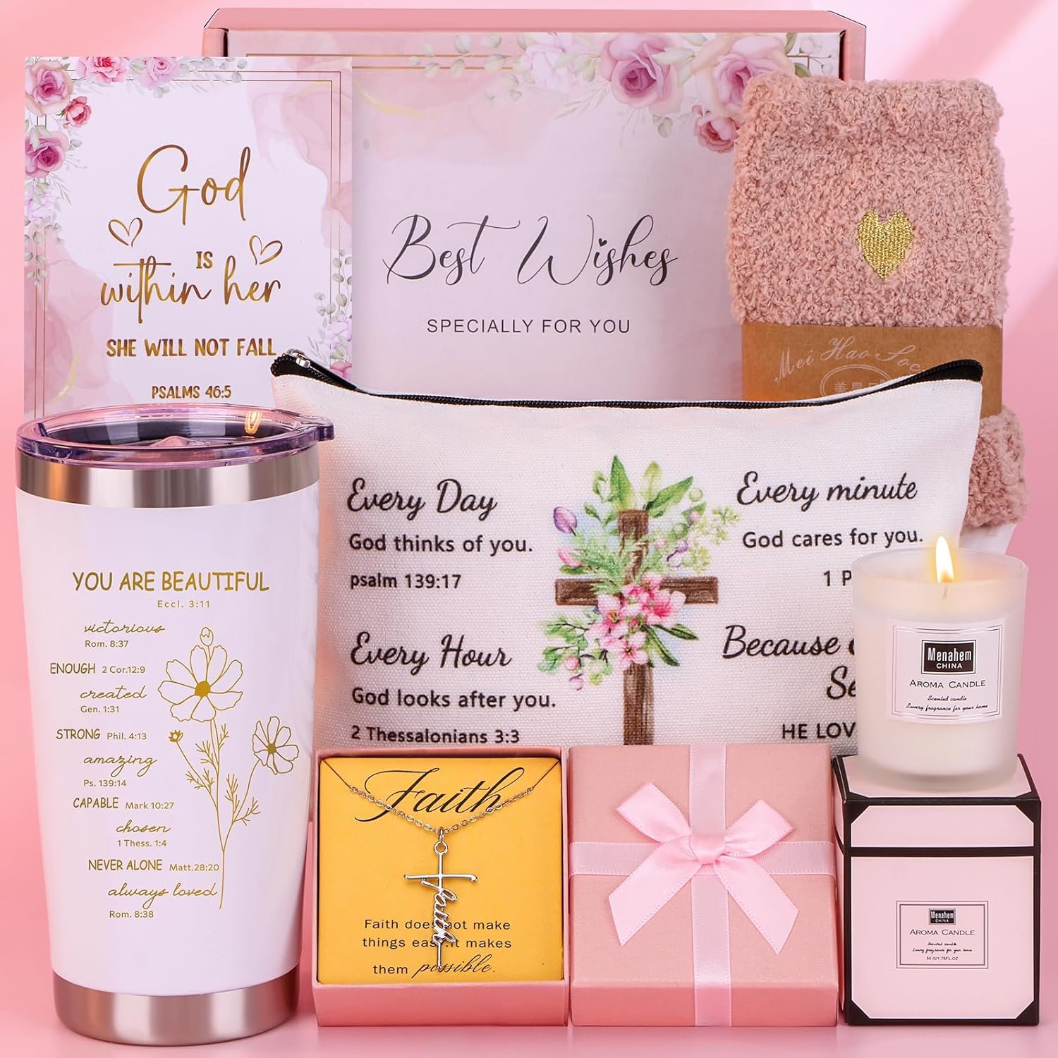 Christian Gifts for Women Faith – Inspirational Religious Catholic Gifts, Spiritual Birthday Gift for Women Mom Best Friend Sister Wife, Christmas Presents for Aunt Girlfriend w/Tumbler Gift Box