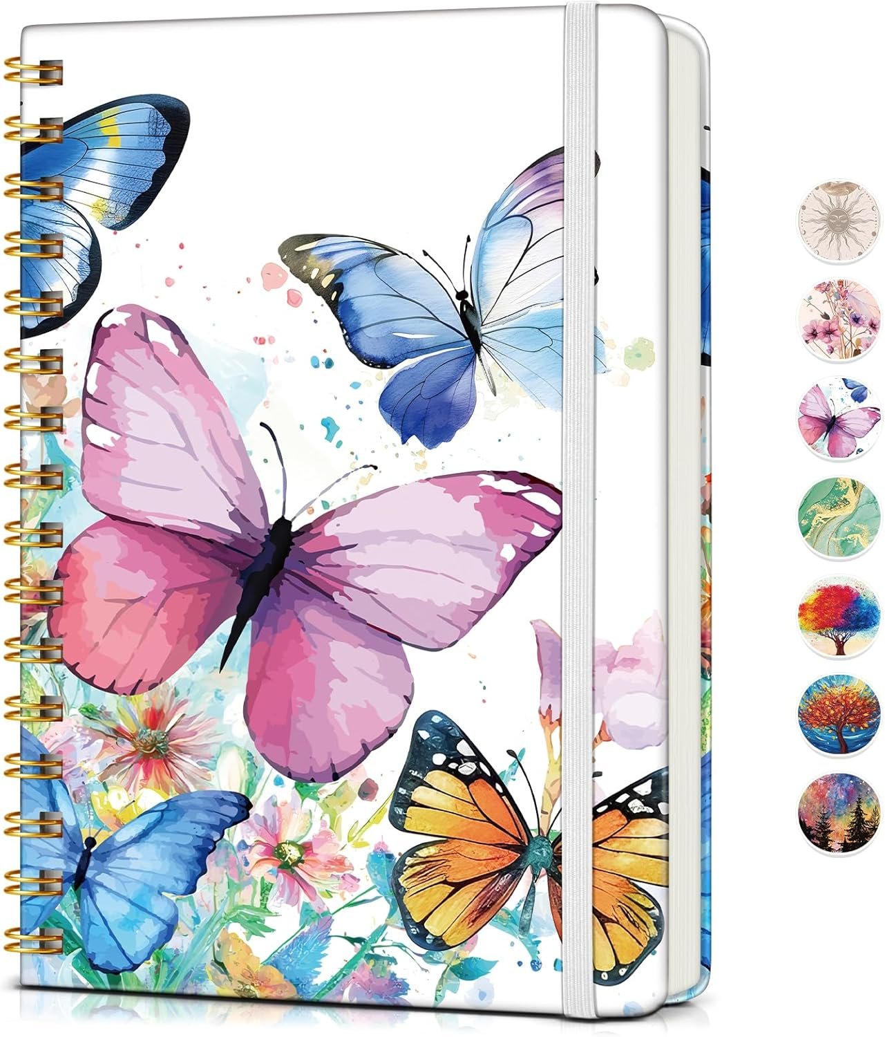 Lined Spiral Journal Notebook for Women, A5 Cute Hardcover Spiral Journals for Writing, 150 Pages Pretty College Ruled Notebooks for Work & Note Taking, 5.75″ x 8.38″, Butterflies in the Blooms