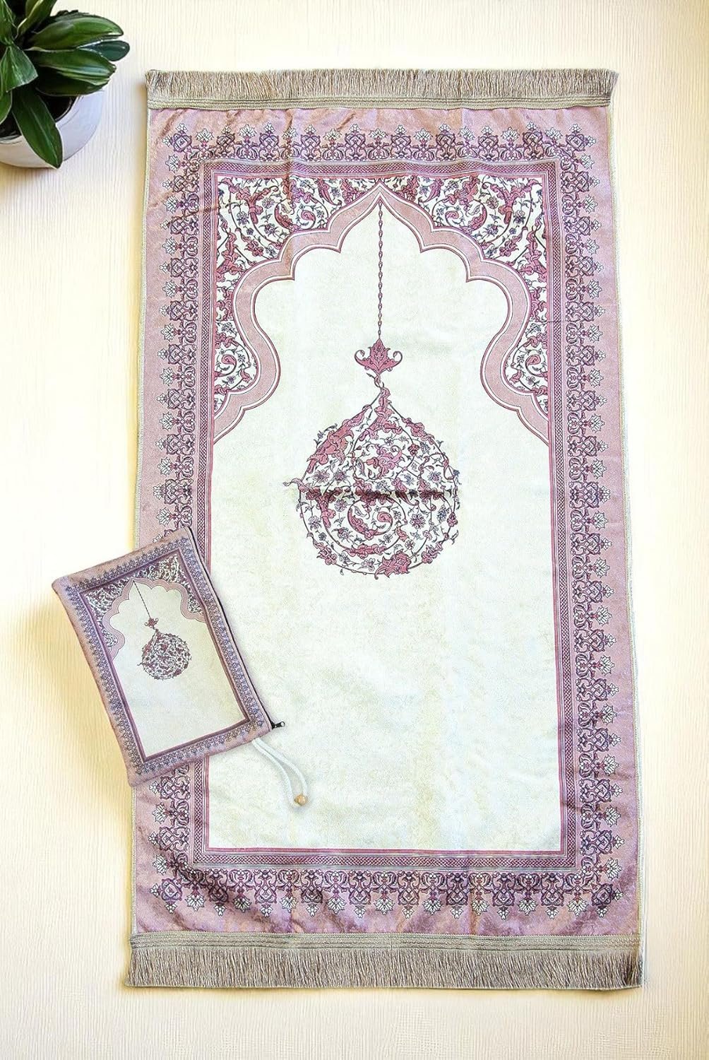 ihvan online Muslim Prayer Rug with Portable Elegant Fabric Bag, Janamaz, Sajadah, Soft Islamic Prayers Rug, Islamic Gifts for Eid Ramadan, Travel Prayer Carpet Mat, Fuchsia