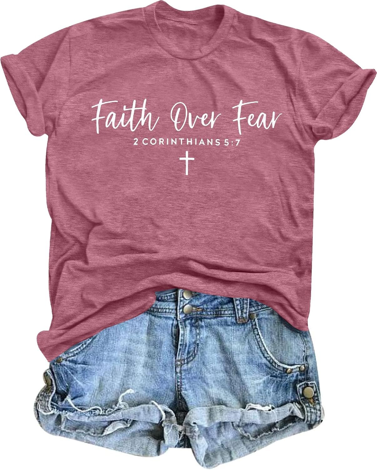 Faith Over Fear Shirt Women Jesus Christian Shirts Religious Faith Graphic Tshirt God Tee Casual Groovy Tops