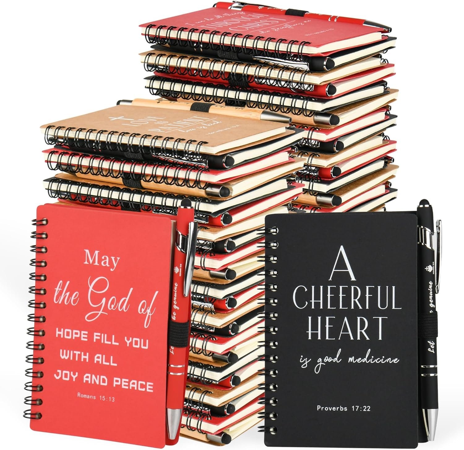 Christian Prayer Journal Spiral Notebooks Bulk with Pens – Small Notepads (4.13”x5.43”) – Mothers Day Gifts for Women ,Church Members & Bible Study Groups (30 sets multicolor)