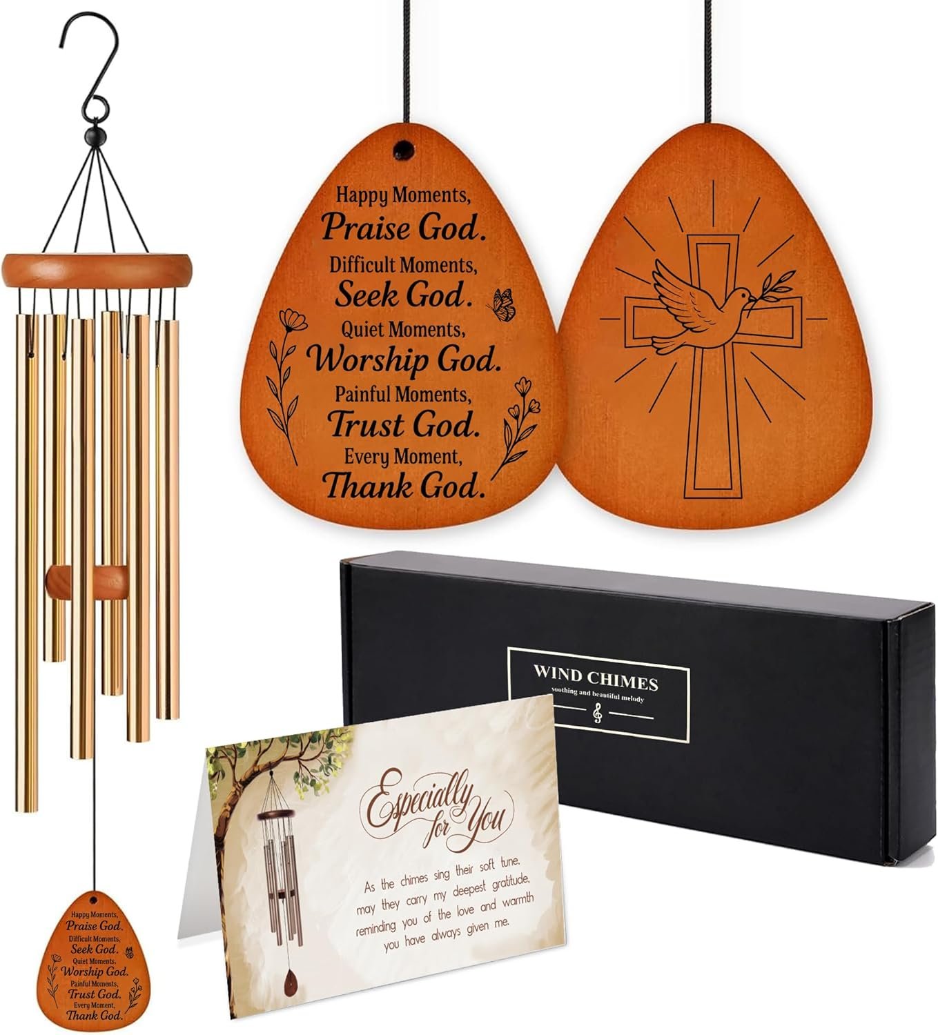 Christian Wind Chimes with Bible Verse – Christian Mothers Day Religious Gifts for Women Mom Grandma – Birthday, Housewarming, Baptism, Christmas Faith Based Gifts – Cross Wind Chimes for Outside 28in