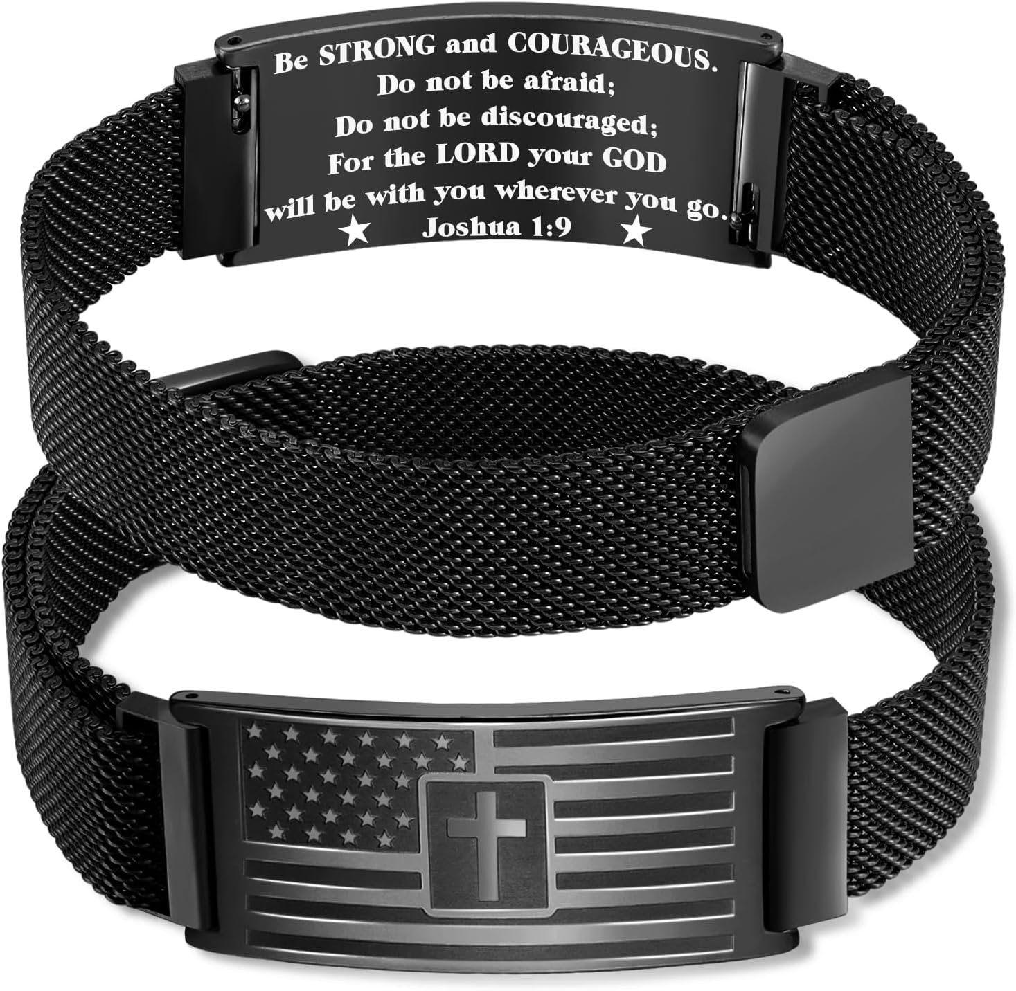 Fervia Graduation Gifts – Flag Christian Cross Bible Verse Bracelets for Men Teen Boys Inspirational Christian Wristbands Religious Birthday Graduation Gifts Adjustable Stainless Steel Bracelet