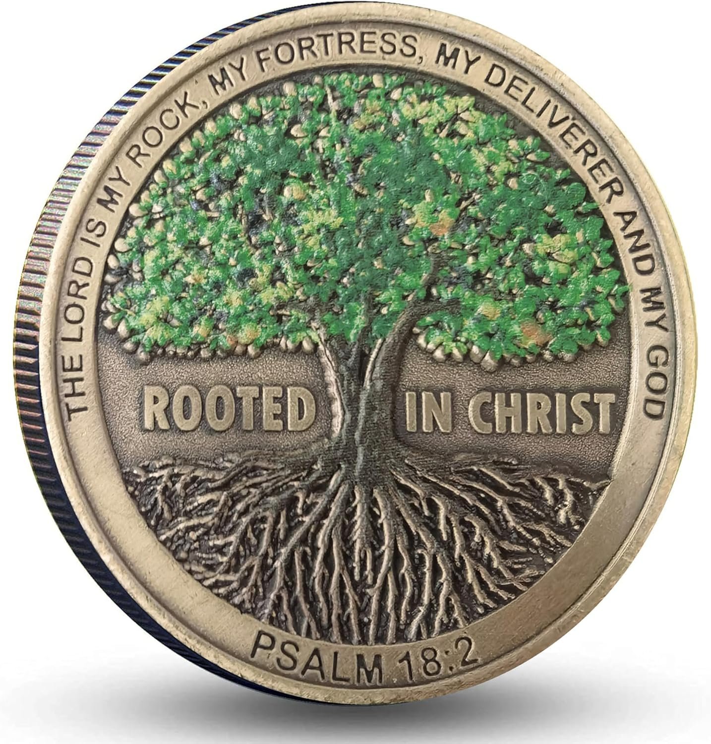 Rooted in Christ The Lord is My Rock My Fortress My Deliverer Challenge Coin Christian Pocket Hug Token (Single Coin)
