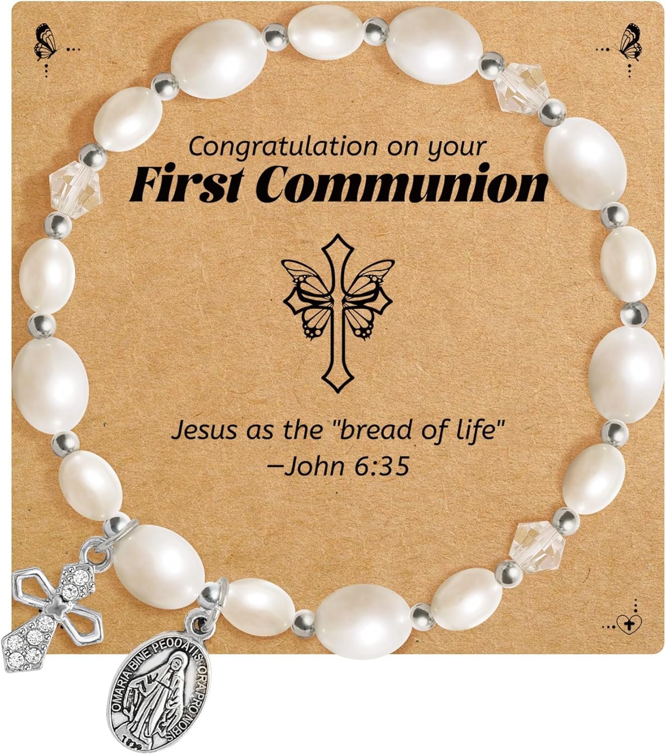 BAYLAY First Communion Baptism Confirmation Gifts for Kids Girls – Cross Bracelet for Girls Pearl Bracelet First Communion Baptism Confirmation Bracelet
