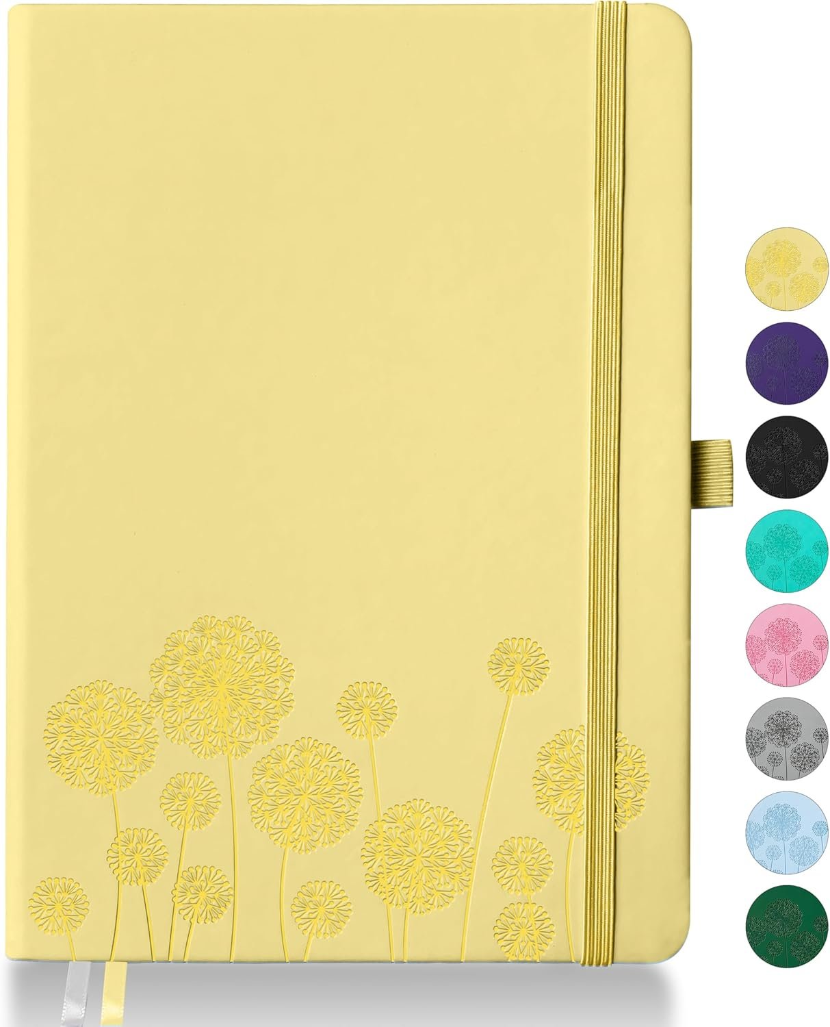Notebook Journal for Women,A5 Hardcover Leather Journaling Notebooks for Work,200 Pages Travel Journal for Women Men with Pen Holder and Ribbon,5.78″×8.34″(Yellow)