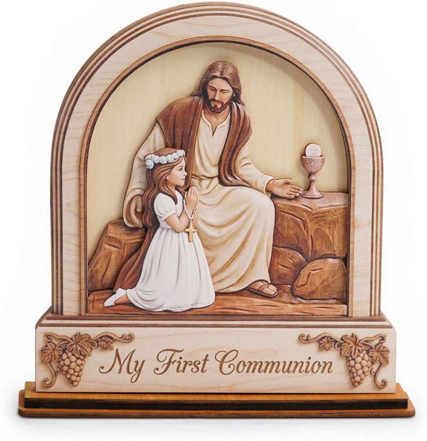 First Communion Wooden Plaque, 1st Communion Gifts for Girls, First Holy Communion Gifts for Granddaughter, 1st Communion Recuerdos Wood Decor, Wood Religious Keepsake Godchild’s
