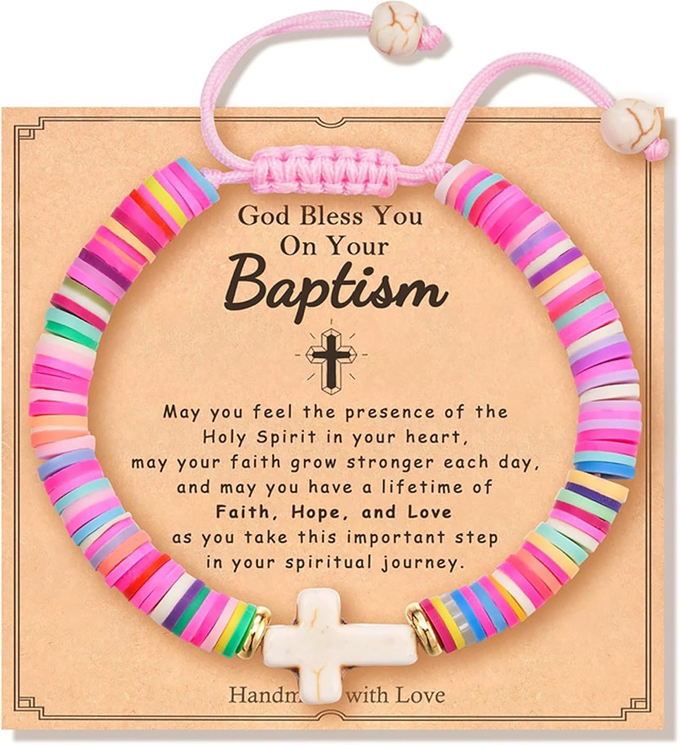 Baptism Cross Bracelet for Girl Gifts, First Communion Confirmation Christening Gifts for Boys, Kids,Teenage Girls, Daughter Granddaughter Godchild Niece Sister
