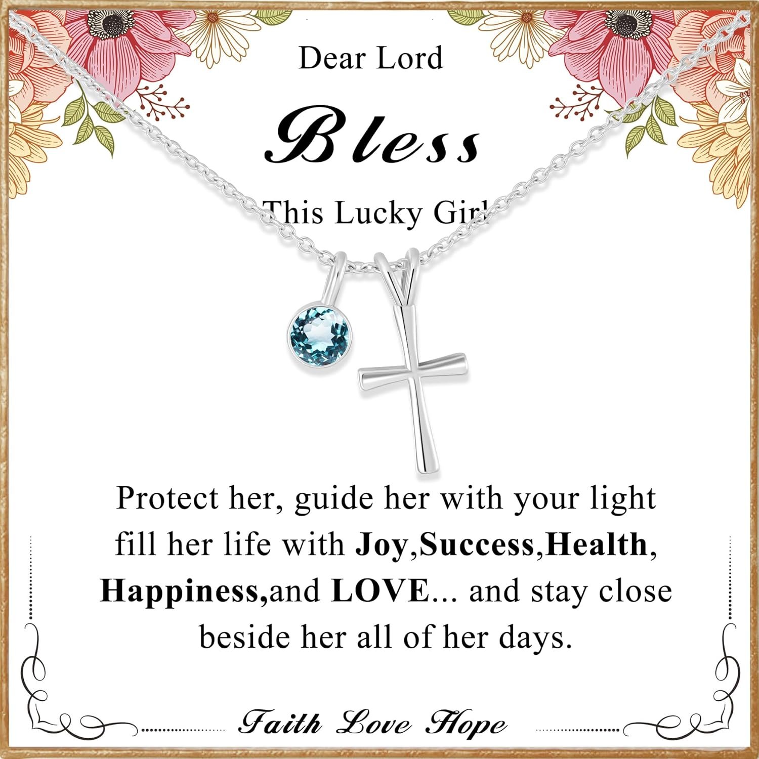 First Communion Gifts for Girls Teenage Ideas-Sterling Birthstone Cross Necklace for Girls Age Daughter Kids Hypoallergenic Baptism Confirmation Stocking Gifts