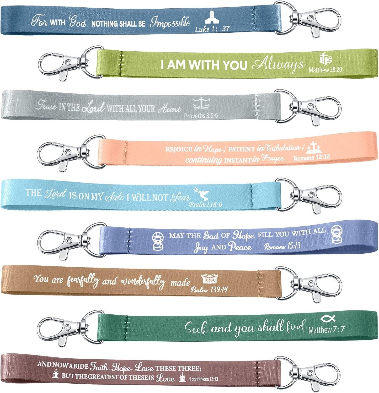 45 PCS Christian Keychains Bulk Inspirational Bible Verse Key Chains Polyester Scripture Keyrings Religious Party Gift