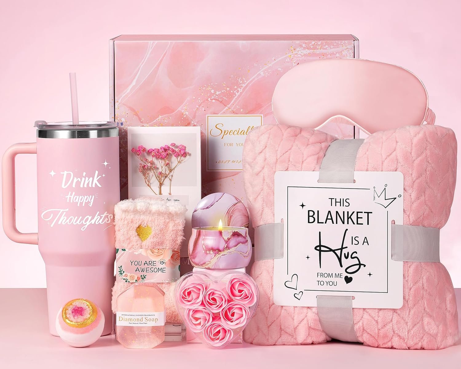 Aeenr Mothers Day Birthday Gifts for Women Self Care Get Well Soon Gift Baskets, Unique Relaxing Spa Gift Set W/Flannel Blanket & 40 OZ Tumbler for Mom Wife Her Sister Girlfriend Valentines Christmas