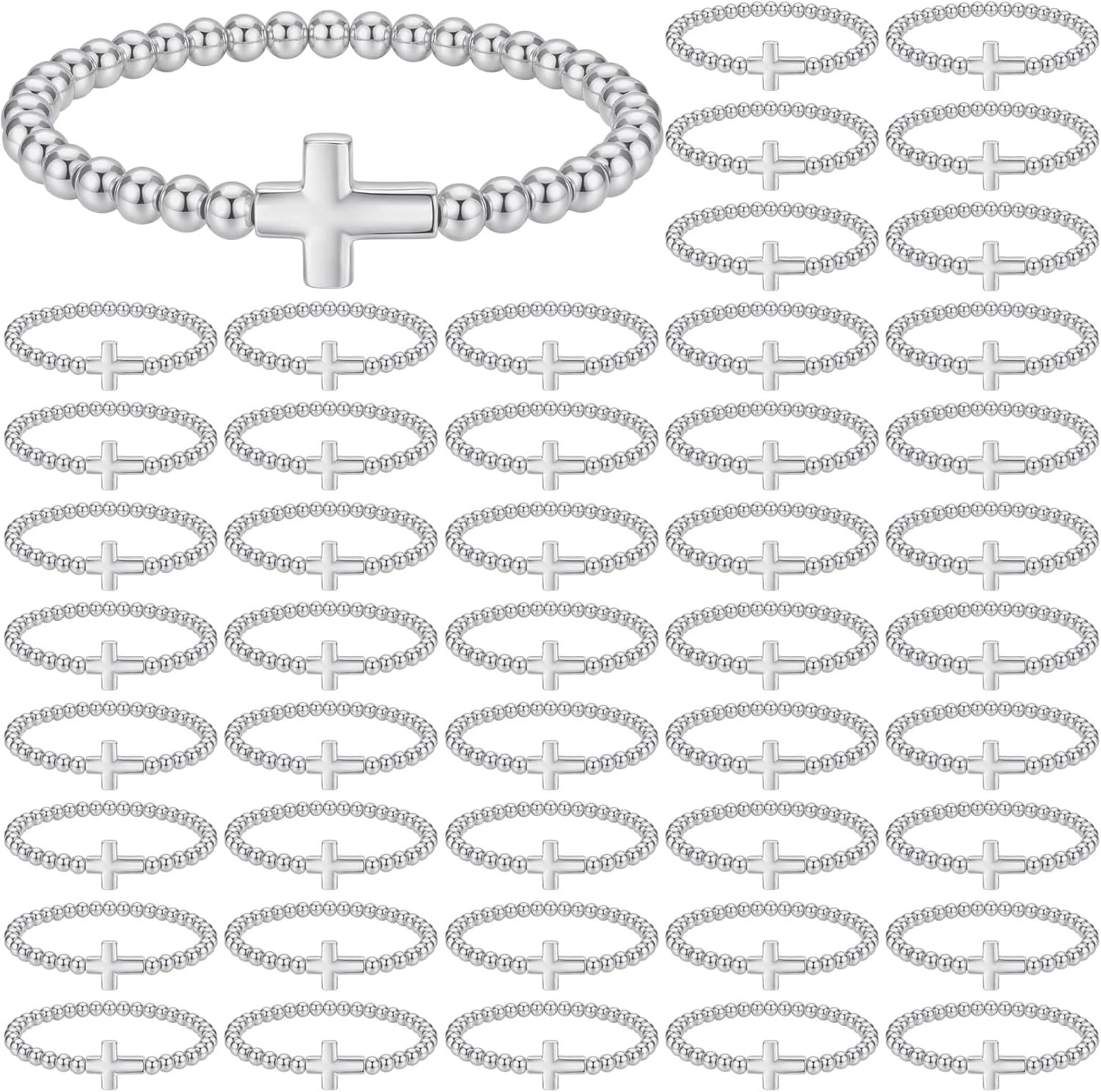Christian Cross Bracelets Bulk Gifts for Women Beaded Jesus Bracelets Stretch Church Jewelry for Religious Party