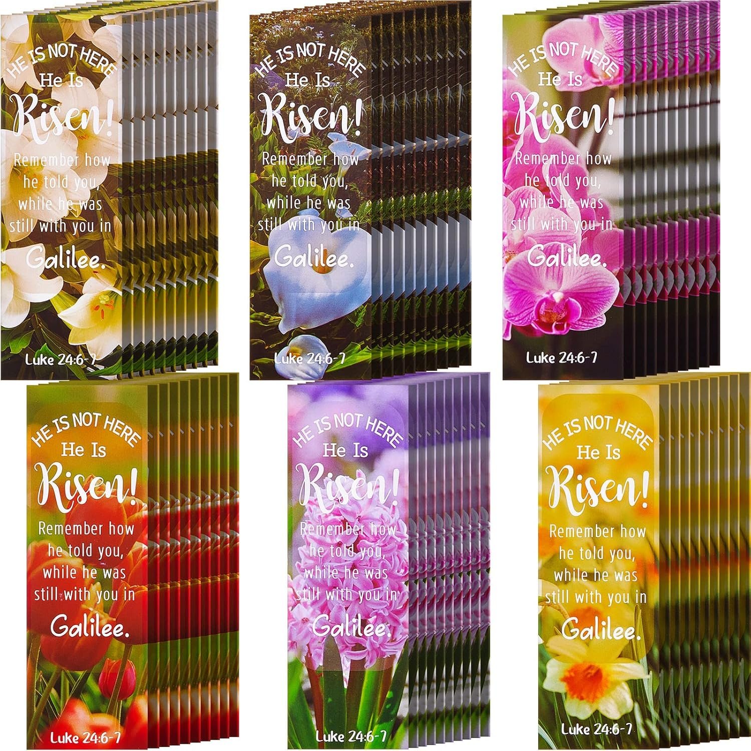He is Risen Easter Bible Verse Bookmarks Inspirational Scripture Christian Bookmarks Religious Encouragement Flower Page Clips Positive Faith for Church Handouts (60 Pcs)