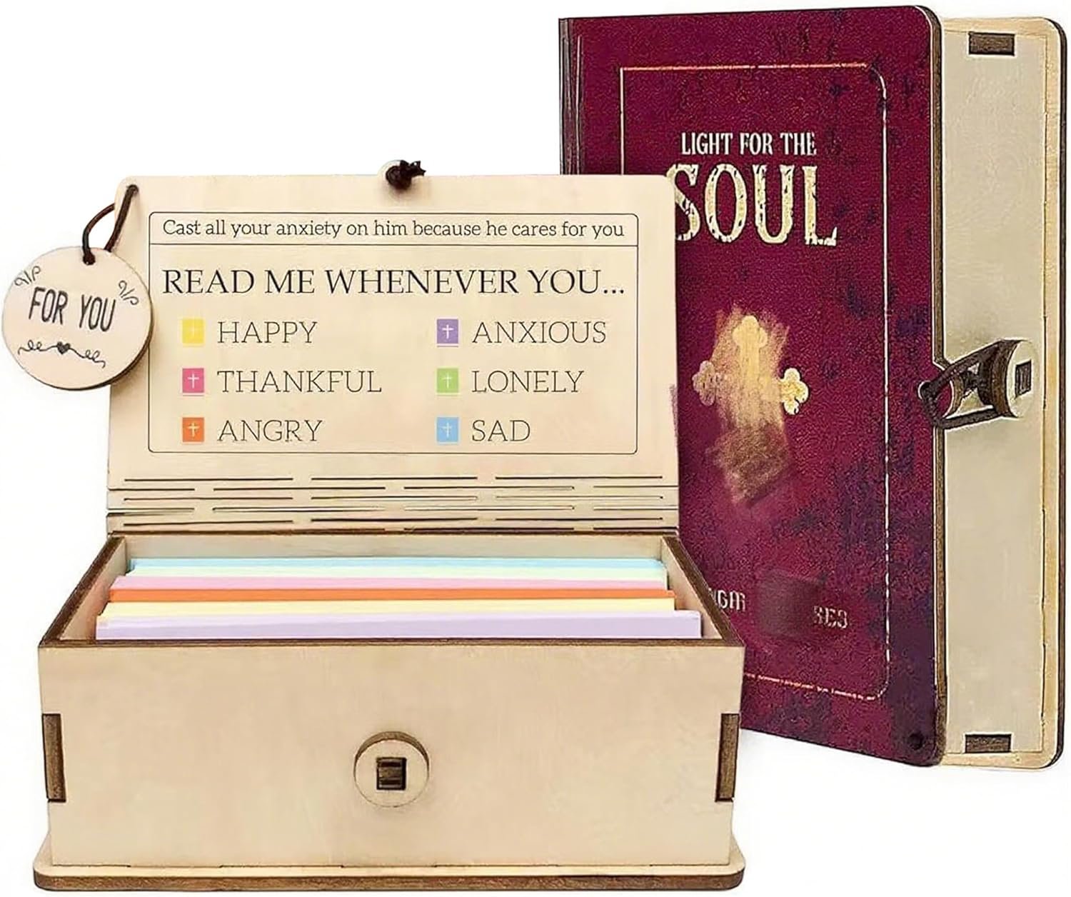 Handmade Wooden Bible Verses Box – Daily Bible Verses, 150PCS Scripture Verse Cards Christian Prayer Box Positive Daily Encouragement Inspirational Gift for Women and Men (A)