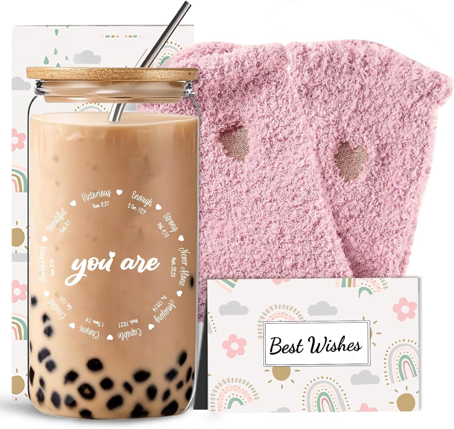 DHQH Christian Gifts for Women, Inspirational Religious Gifts Set with Glass Cup Socks, Birthday Easter Mothers Day Presents Ideas for Friends Grandma Wife Sister