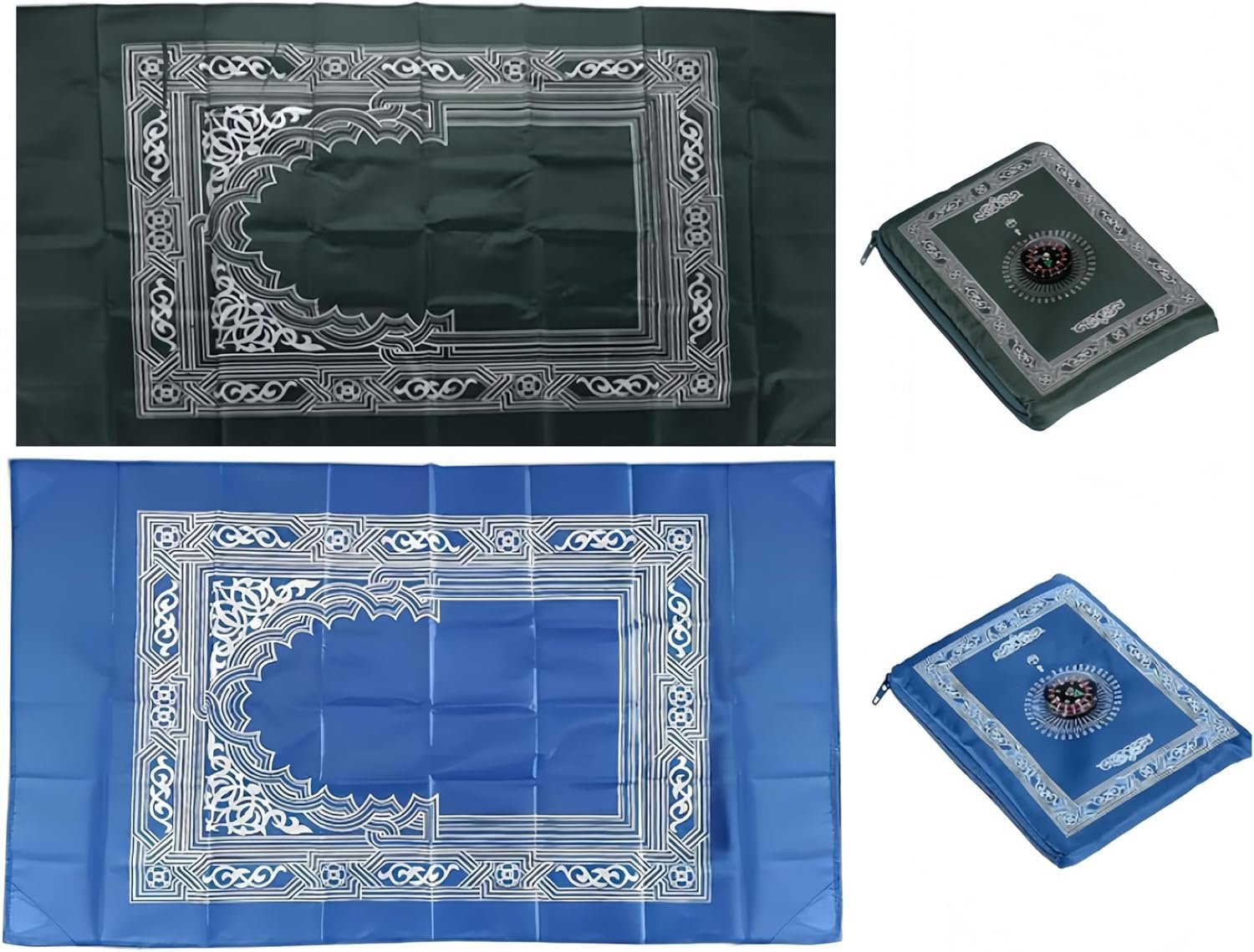 2 Pieces Travel Prayer Mat, 60cm*100cm Portable Prayer Rug, Waterproof Prayer-Mat, Islamic Rug, Muslim Travel Portable Cushion, for Ramadan Gifts, Islamic Muslim Pray (Green, Blue)