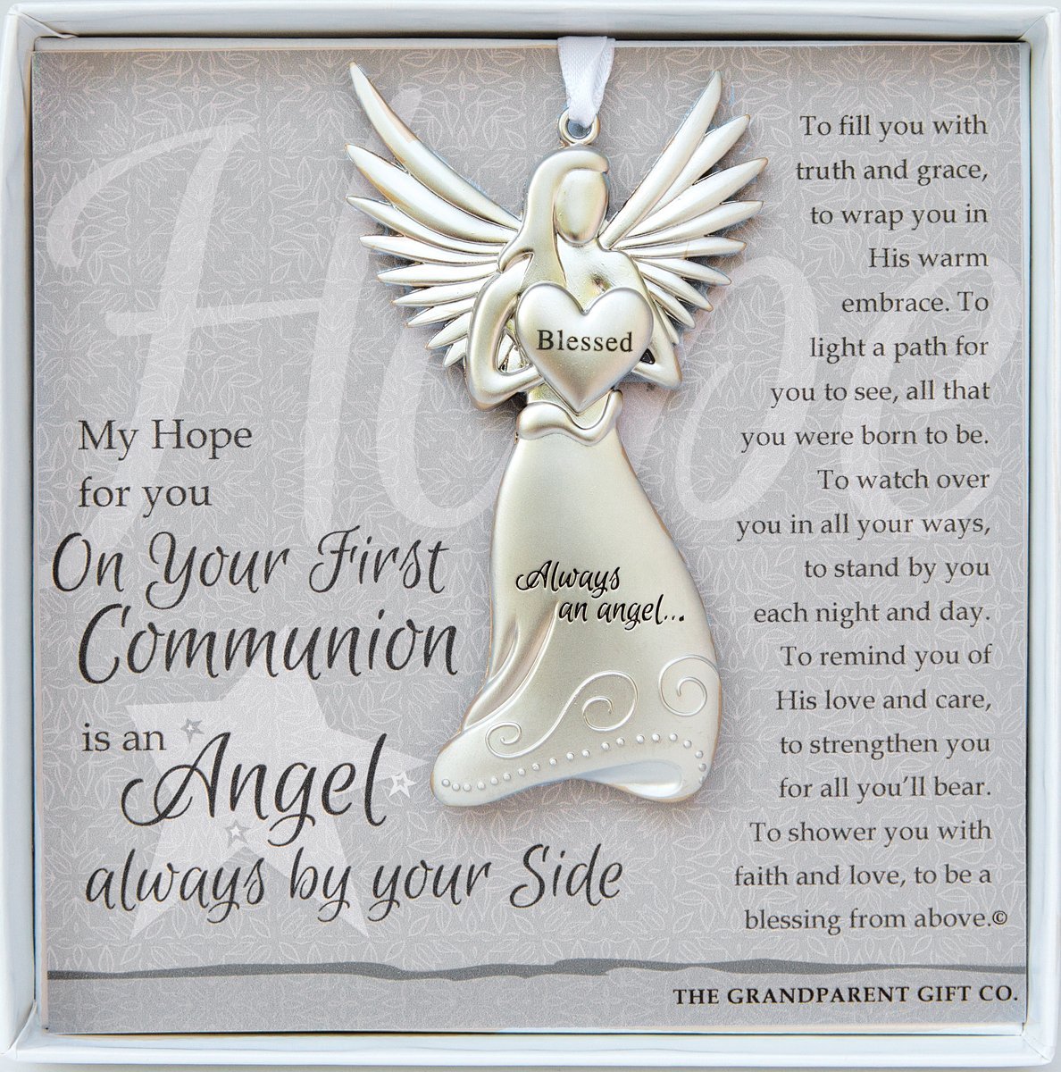 Boxed Angel with Sentiment: First Communion Gift for Granddaughter, Grandson, Godson, Goddaughter – First Communion Keepsake