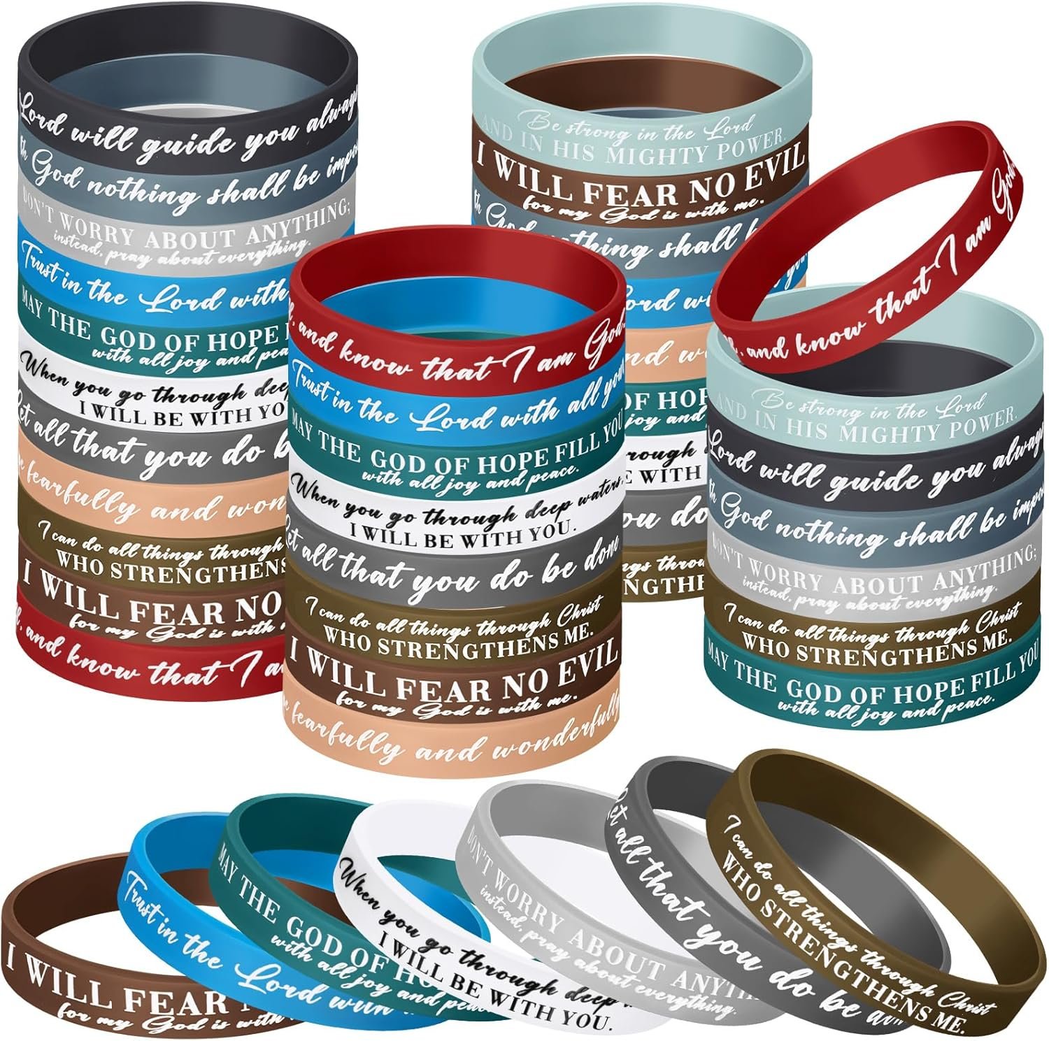 Ecation Bible Verses Bracelets Bulk Scripture Silicone Wristbands Inspirational Motivational Quote Rubber Wristbands Christian Bracelets for Easter Carnival Party Favors