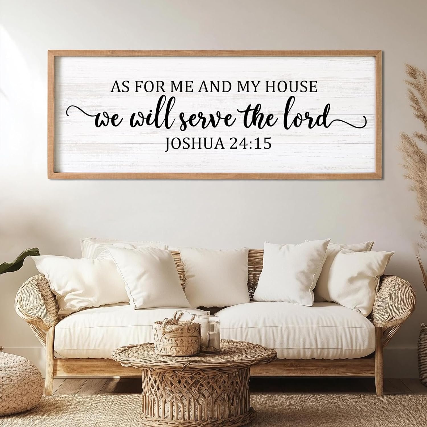 As For Me And My House We Will Serve The Lord Framed Wall Art, 40”×15” Horizontal Positive Religious Rustic Bible Verse for Christian God Jesus Christ Prayer, Vintage Holy Catholic Scripture Decor