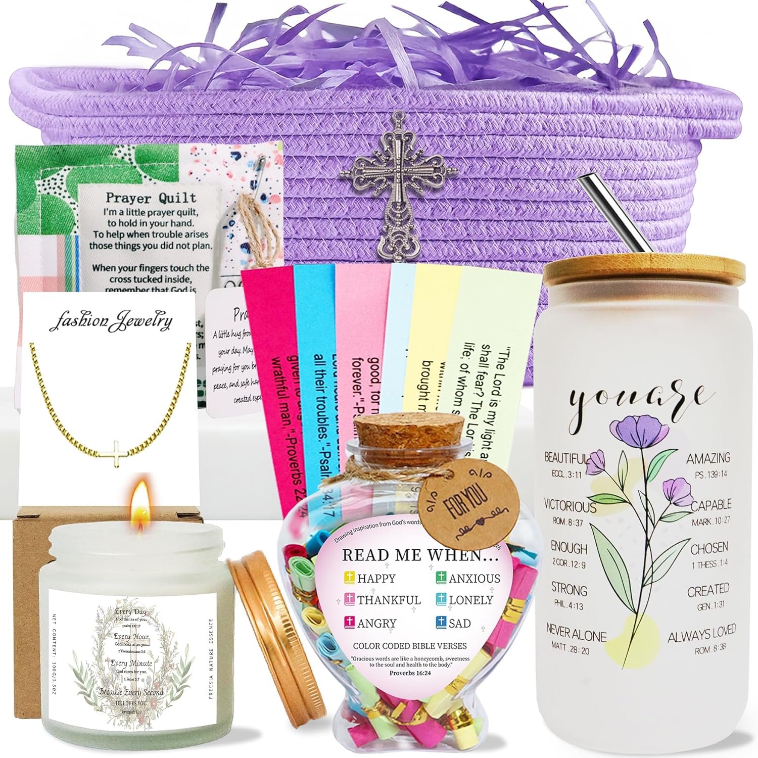Christian Religious Gifts for Women, Best Friend Sister Mom Christmas Birthday Gifts for Christian Women Friendship Faith,Valentine’s Day Easter Ideas Inspirational Gift Catholic Bible Basket Baptism