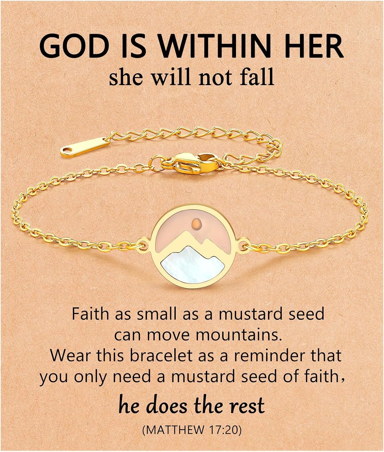 Eryuor God Is Within Her Mustard Seed Bracelet for Teen Girls Women, Christian Faith Gifts with Bible Verse Card
