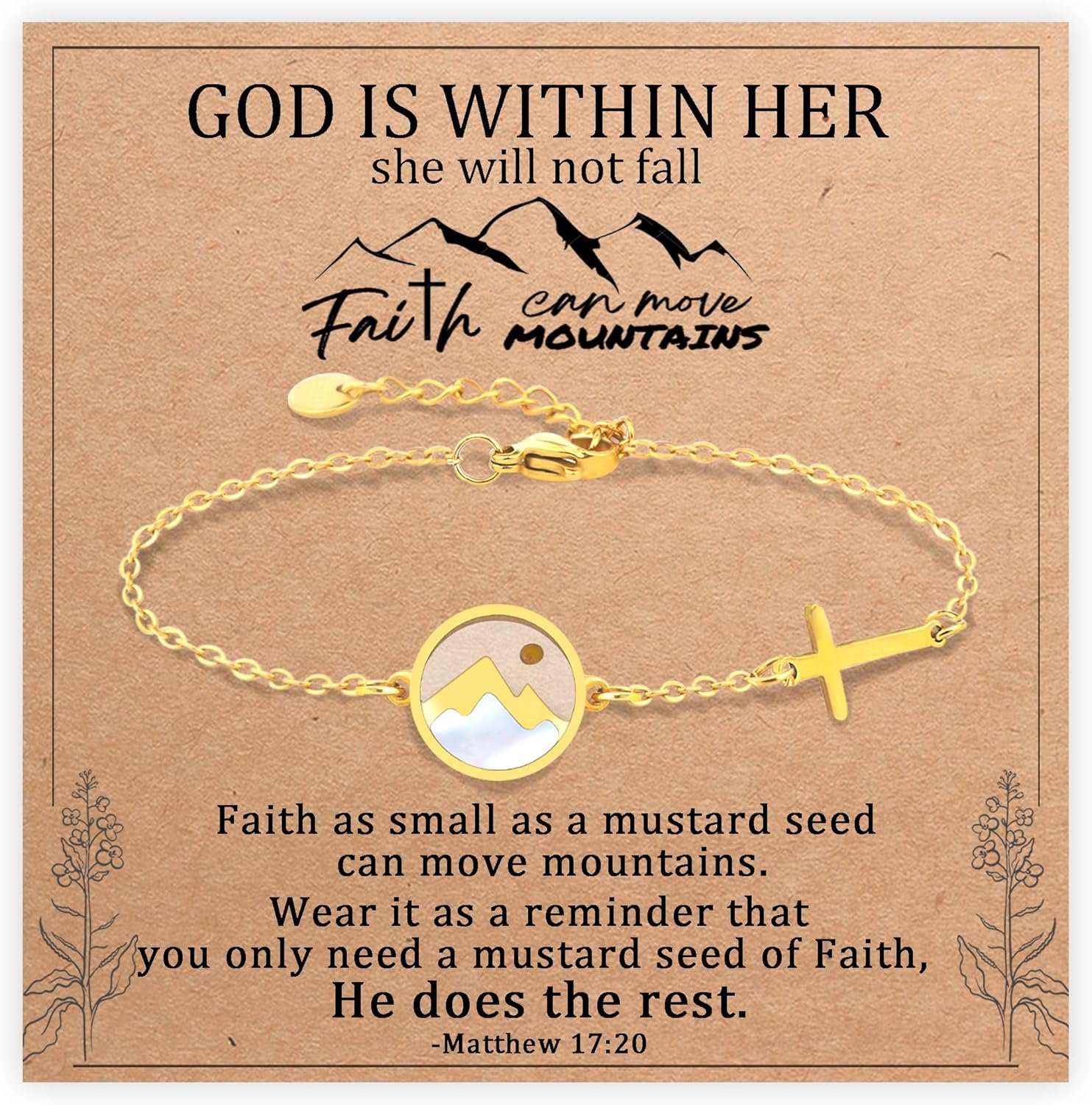 Sereney Mustard Seed Bracelet, Mustard Seed Jewelry Baptism Confirmation Bracelet for Teen Girls as Baptism Gifts for Girl Women,Gold Cross Christian Faith Bracelet as Religious 1st Communion Gifts