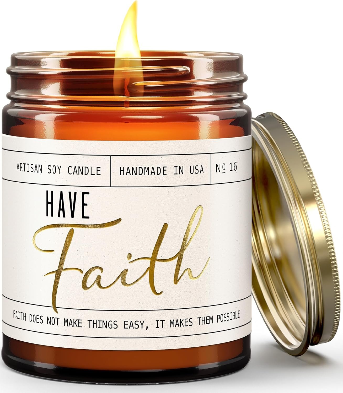 Christian Gifts for Women, Religious Gifts for Women – ‘Have Faith’ Candle, w/Lily of The Valley & Lavender I Spiritual Gift I Catholic Gift I 50Hr Burn, Made in The USA