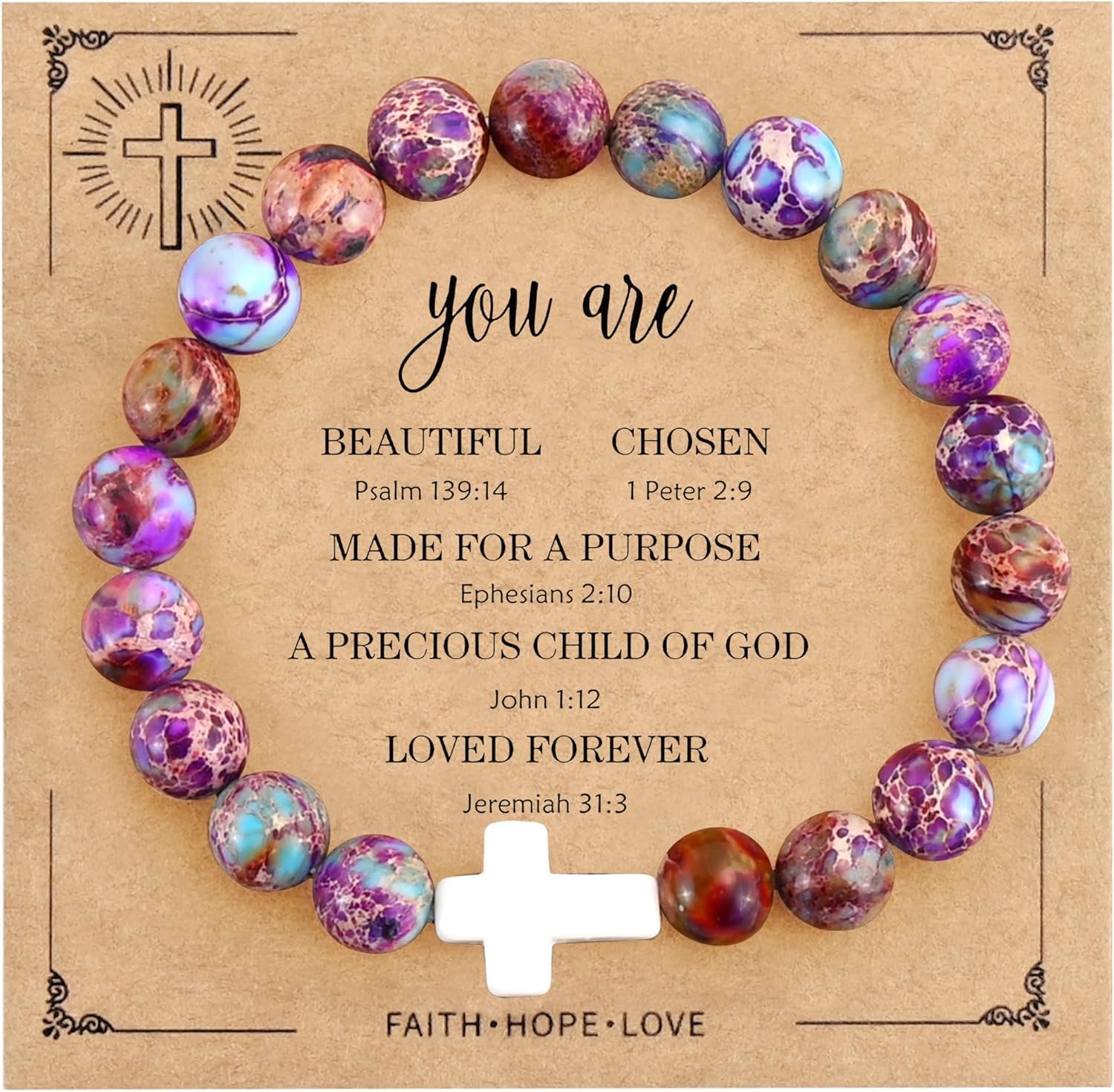VIBILIA Cross Beaded Bracelets for Women, Inspirational Natural Gemstone Heart Bracelets for Women, Birthday Gifts for Women Mom Daughter Wife Sister Friend on Valentine’s Day Easter Mother’s Day