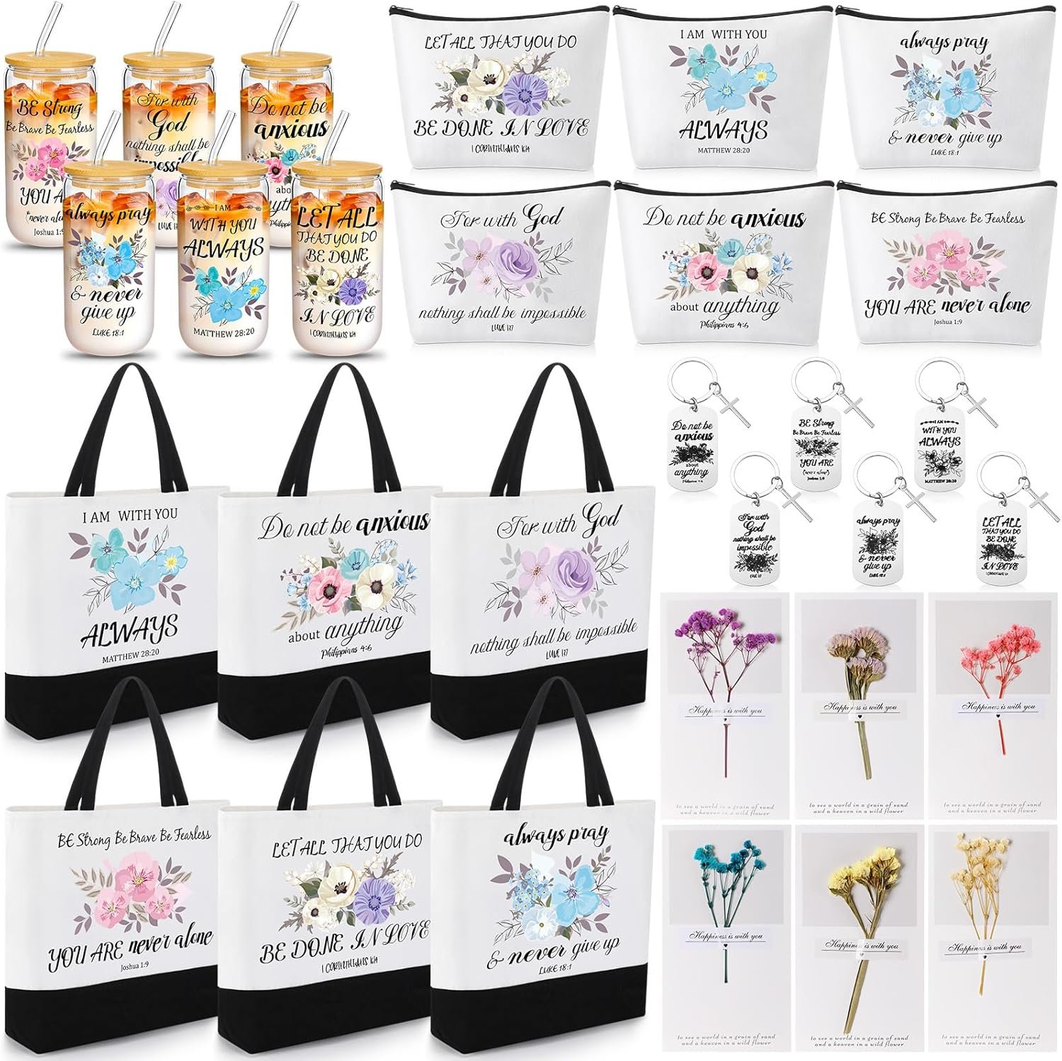 Aliceset 30 Pcs Christian Gift for Women Inspirational Religious Gift Set Mother’s Day Present Bulk Included Bible Cola Cup Canvas Bag Cosmetic Bag Keychain Greeting Card for Women Mom