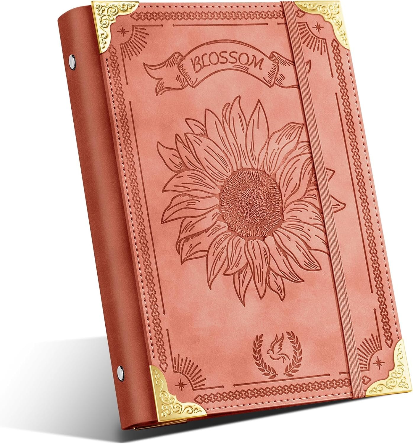 Ovesmusl Sunflower PU Leather A5 Binder 6 Ring Refillable Journal Cover No Inserts A5 Planner Binder Loose Leaf Binder for Notebook 5.7”x8.3” with Elastic Closure, Green