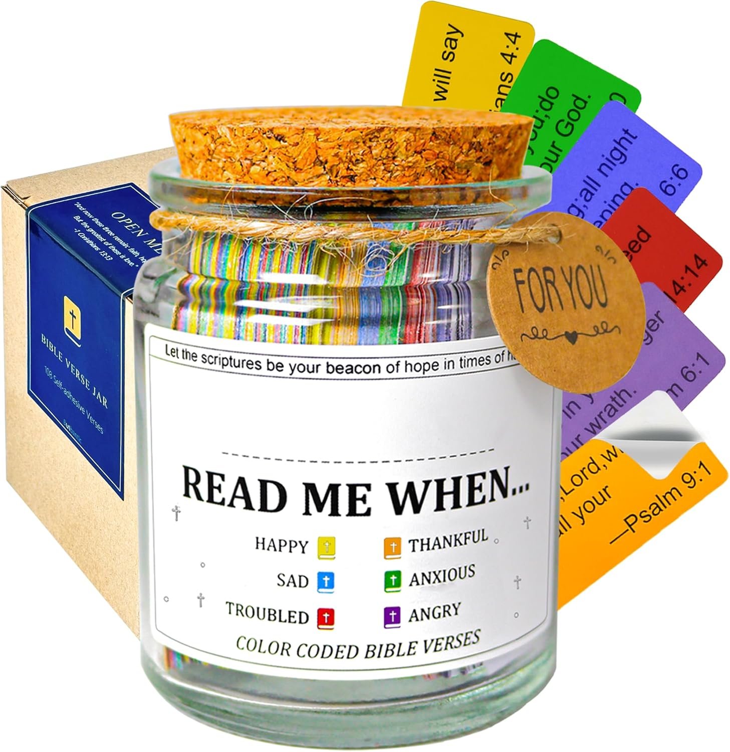 Bible Verse Jar with 108 Scripture Stickers, Personalized Name Label, Mothers Day Gifts for Mom, Birthday, Christian Gifts for Women, Teacher Appreciation Gift, Graduation Gift for Her