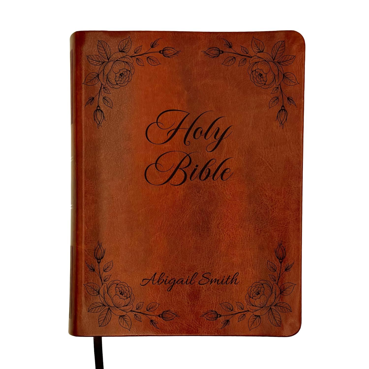 SacredBound Personalized NLT Journaling Bible – Dark Brown LeatherLike Custom Engraved Name | New Living Translation | 2.25” Wide Margins | Single Column Layout (Rose Corners)