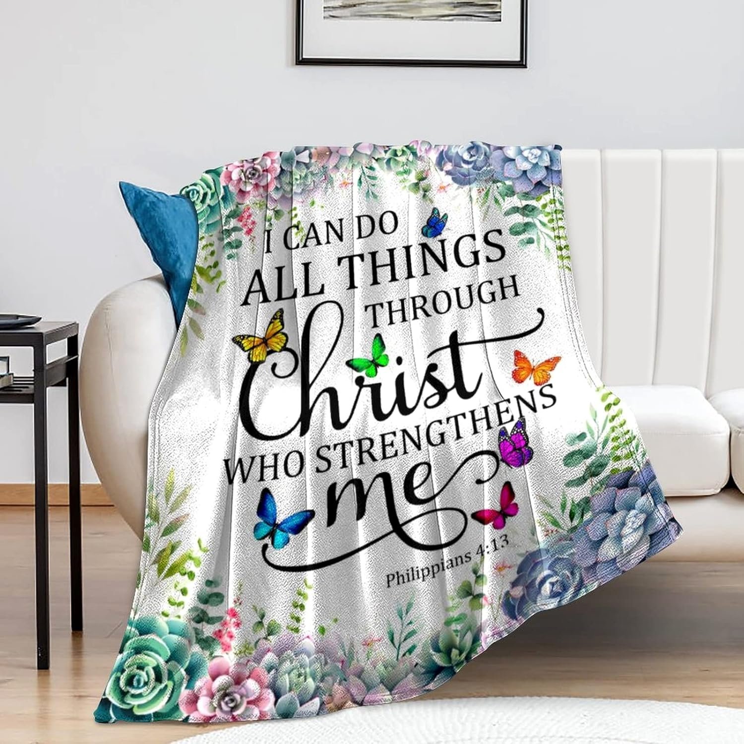 Christian Gifts for Women Inspirational Religious Blanket Bible Verse Scripture Prayer Throw Blanket Soft Flannel Healing Blanket 50″X40″