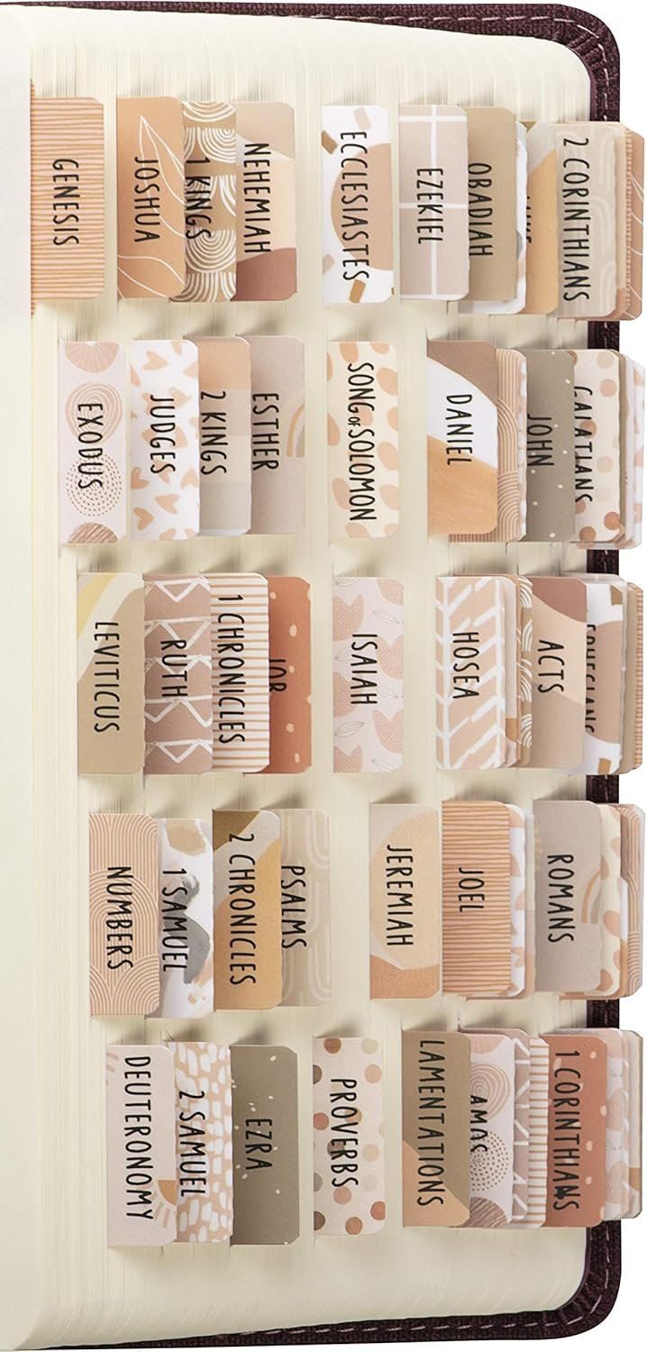 DiverseBee Laminated Bible Tabs (Large Print, Easy to Read), Bible Journaling Supplies, Bible Book Tabs, Christian Gift, 66 Bible Tabs Old and New Testament, Includes 11 Blank Tabs – Cappuccino Theme