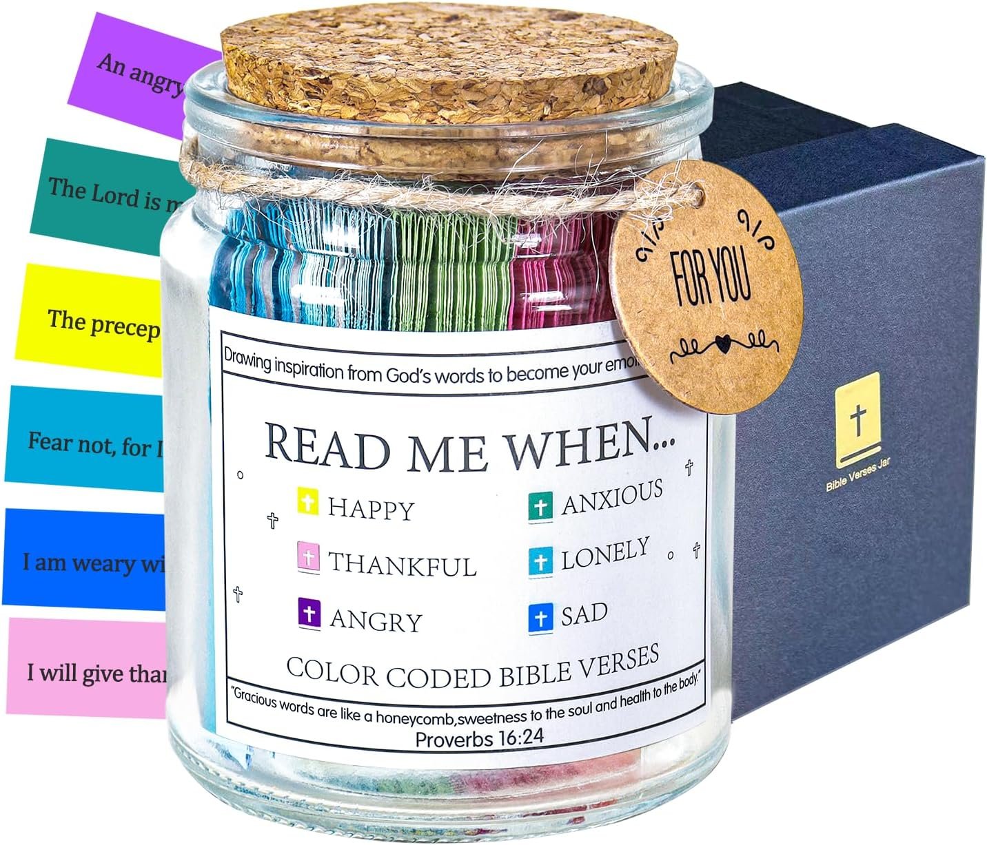 Read Me When Bible Verses Jar For Daily Encouragement, Color Coded Bible Verses in a Jar, Motivational Daily Prayer Jars, Scripture Cards, Christmas Gifts， Christian Gifts for Women, Men