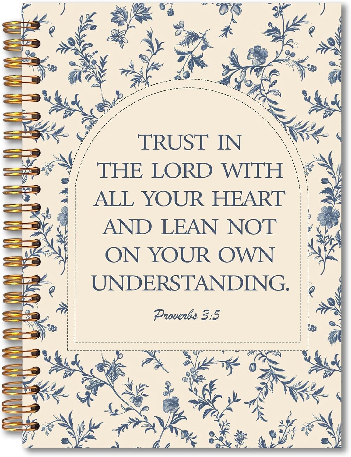 Vintage Blue Floral Christian Spiral Notebook 5.5×8.3, Trust in the Lord with All Your Heart Bible Prayer Journal for Women, Christian Notebook for Note Taking