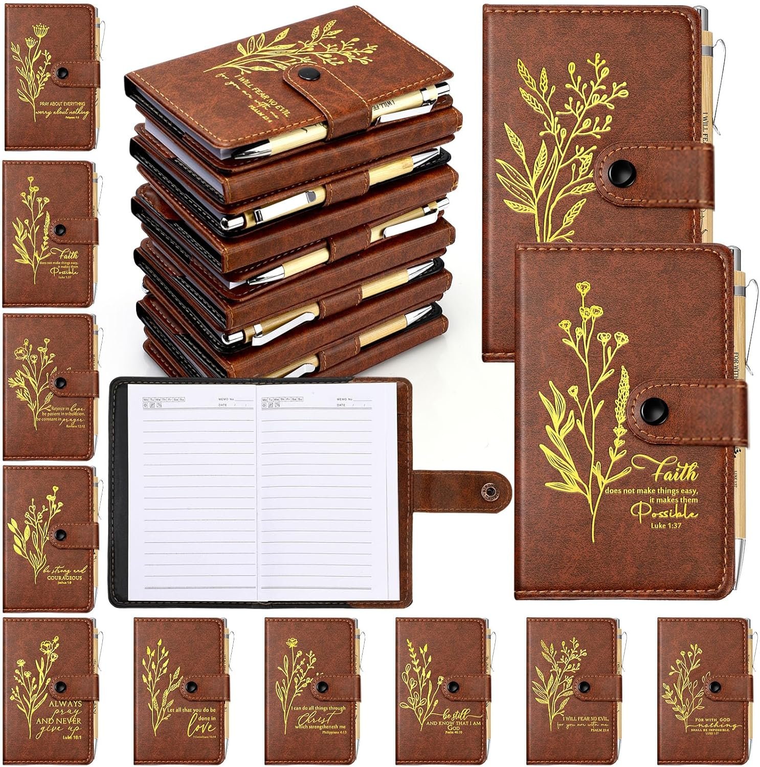 Spakon 80 Pcs Mother’s Day Christian Gifts Bulk Leather Prayer Journal Religious Scripture Notebook with Bible Verse Pens for Church Graduation Coworker Women Men Members (English Aesthetics)
