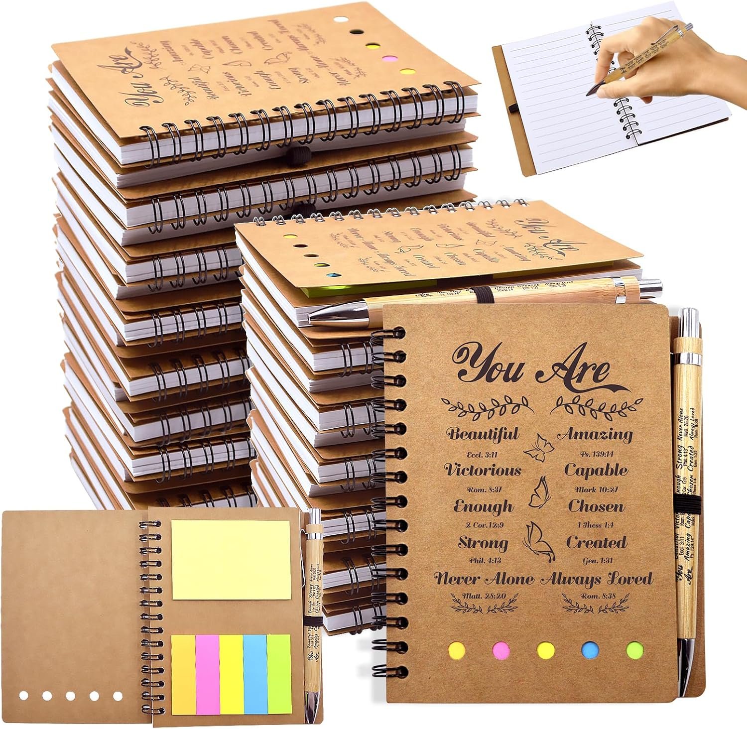 Tarevaniwa 100 Pcs/50 Set Christian Gifts Prayer Journal Set, Bible Verse Pens & Small Spiral Notebook, Bulk Church Notes Notebook Supplies – Faith Based Gifts for Women, Christian Stuff