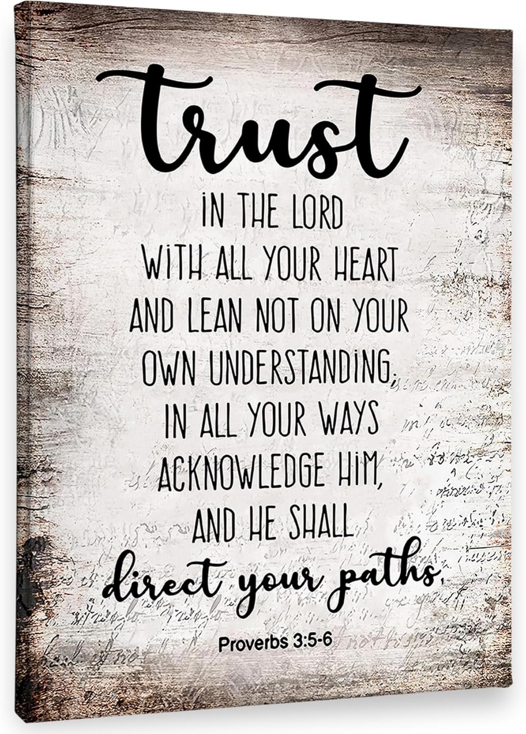 PHAMTE Proverbs 3:5-6 Trust In The Lord With All Your Heart Christian Wall Art, Bible Scripture Wall Decor, Christian Bible Scripture Print Framed Canvas Wall Art Home Room Office Church Decor（11×14）