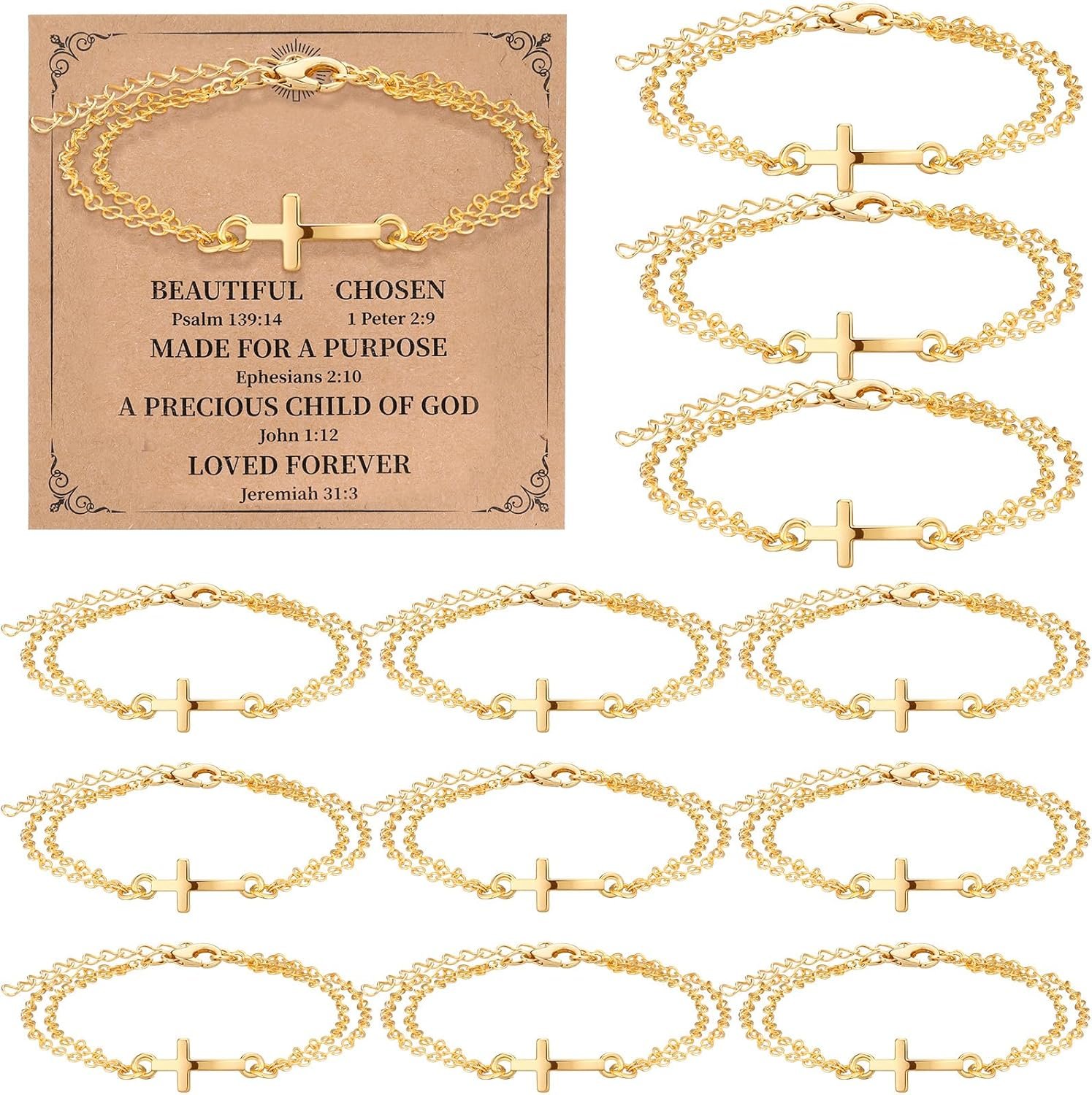 Tondiamo 12 Sets Cross Bracelet for Women with Bible Verse Cards Christian Baptism Mother’s Day Religious Gifts Inspirational Faith Based Jewelry Stocking Stuffers for Church First Communion
