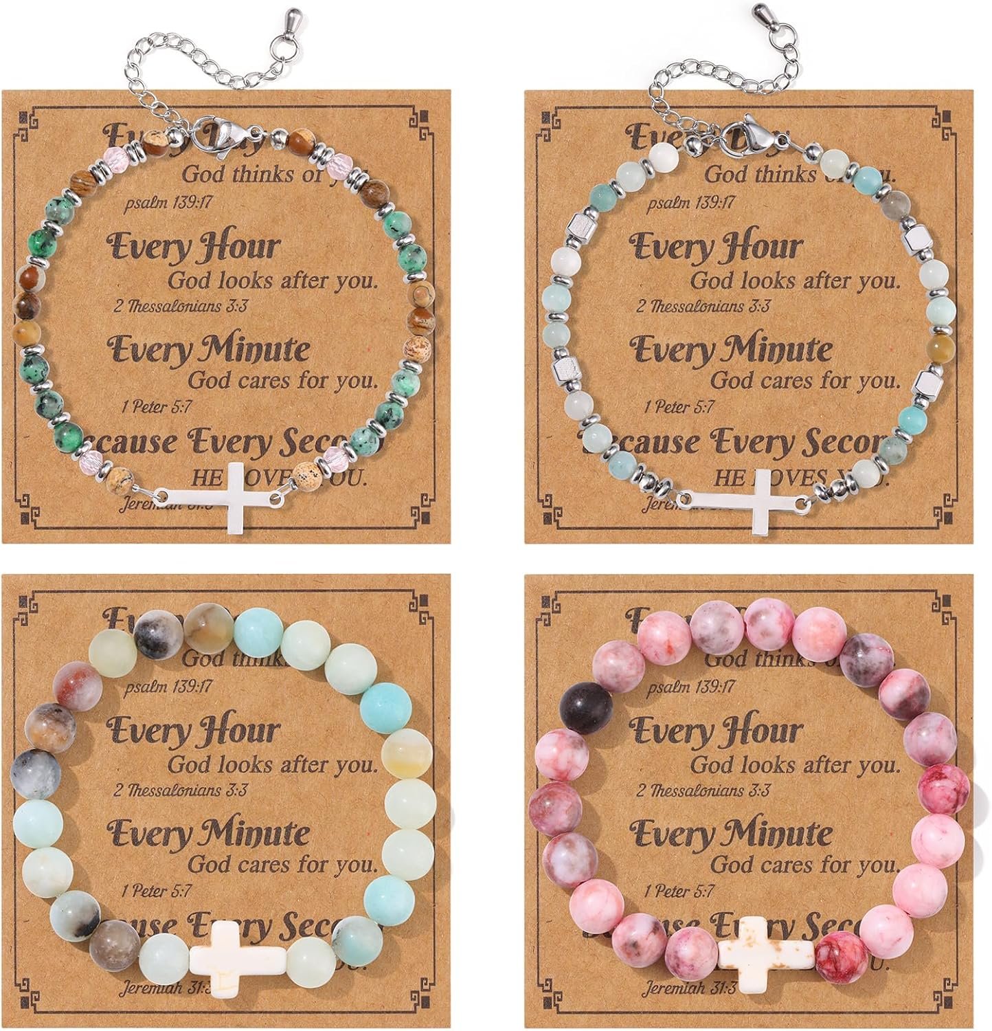 4PCS Cross Bracelets for Women Christian Gifts – 4MM 8MM Beaded Cross Bracelet Inspirational Christmas Confirmation Baptism Birthday Gifts Natural Stone Bracelets Jewelry