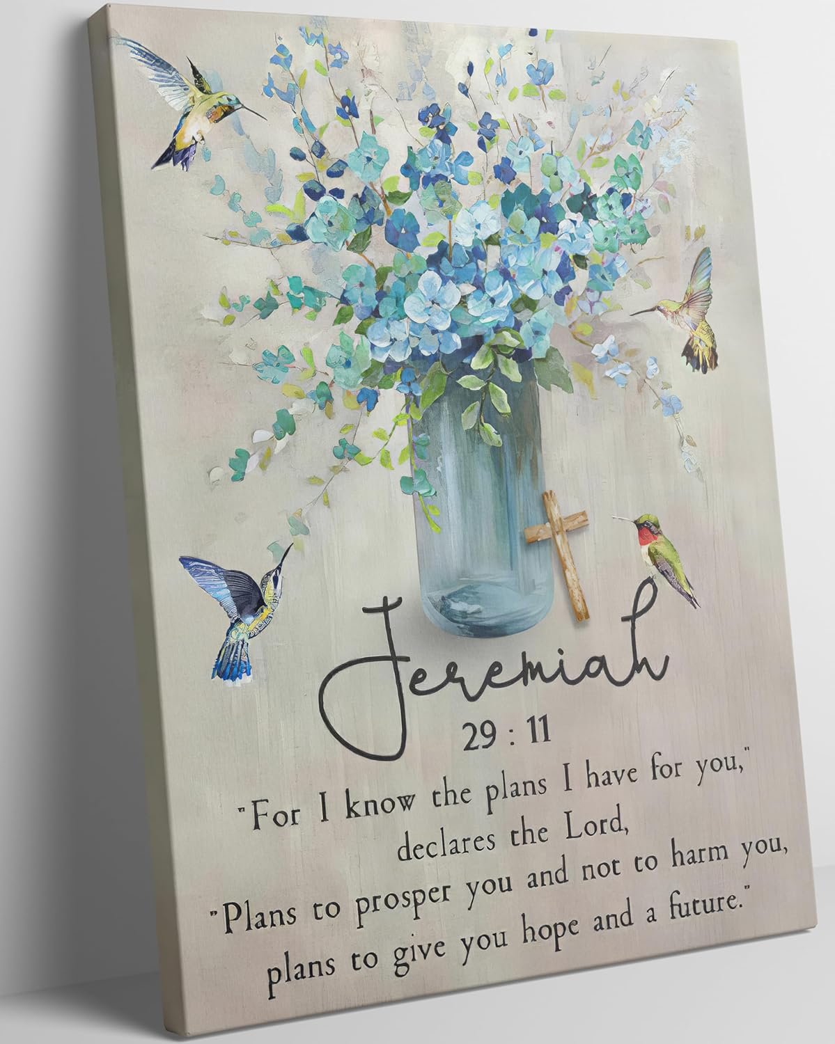 Scripture Canvas Wall Art Christian Wall Decor Jeremiah Bible Verse Painting Picture Blue Religious Farmhouse Hummingbird Poster Print Artwork for Church Living Room Bedroom Home Decoration 12x16in