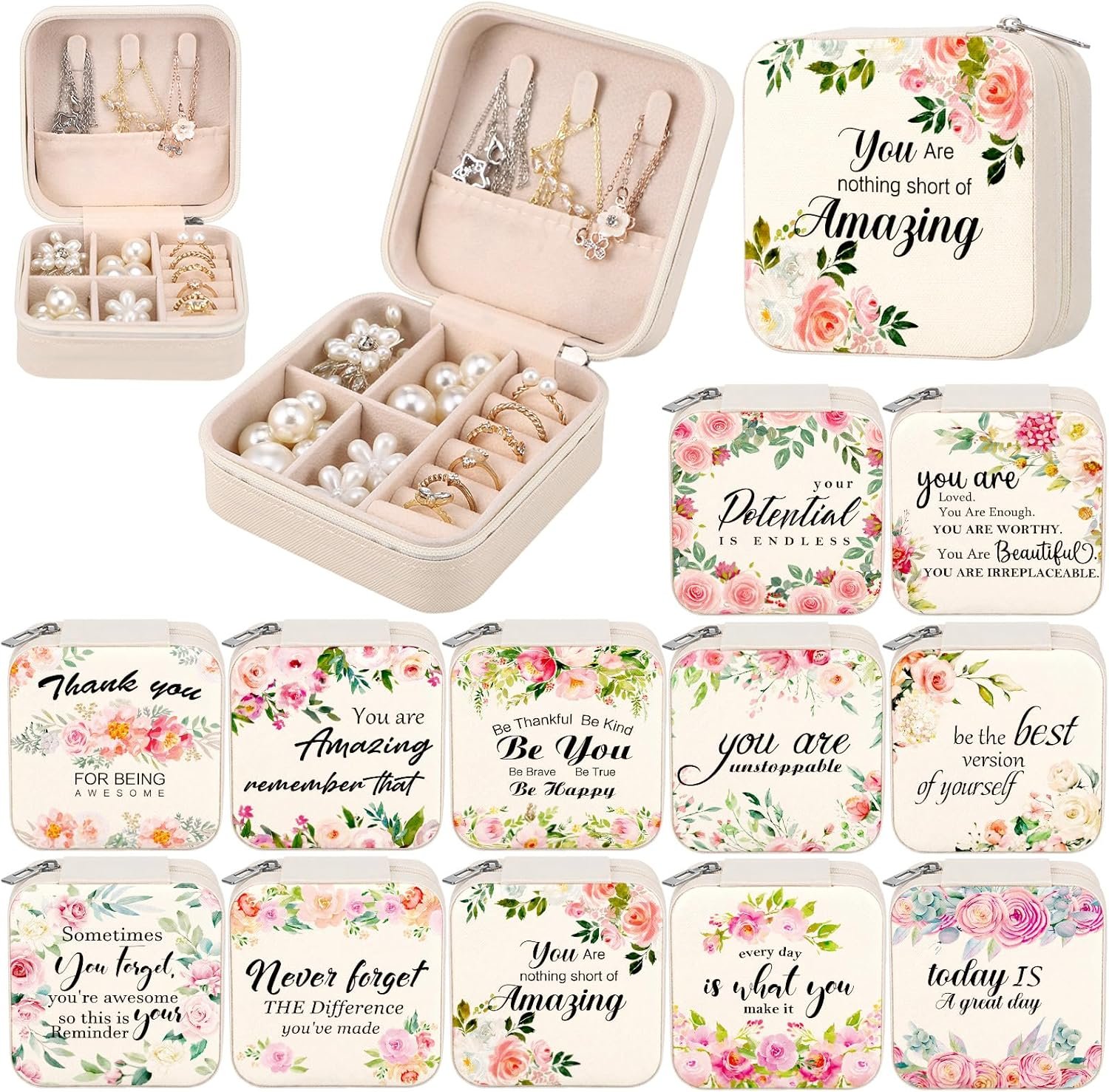 Novabright 12 Pcs Travel Jewelry Case Bulk Christian Women Religious Gifts Inspirational Bible Verse Small Leather Jewelry Box Christian Church Birthday Gifts