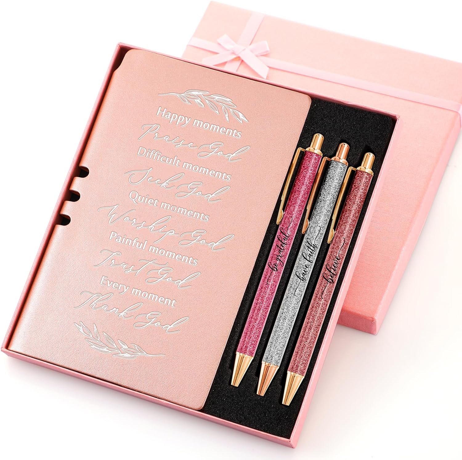 Spakon 5 Pcs Christian Gifts for Women Christian Mother Day Gift Prayer Journal Religious for Women God Notebook Pen with Gift Box Scripture Notepad for Church Sunday School Favors(Pink, Bible)