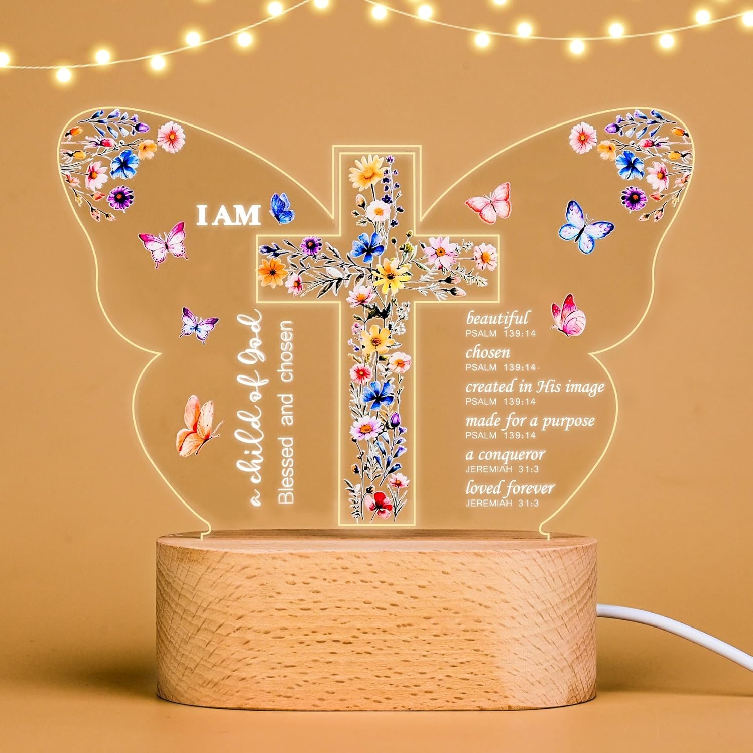 Baptism Gift for Girls Boys,Baby Shower Gifts,Butterfly Cross Night Light Gift for Baptism, Goddaughter, Godson, First Communion, Confirmation, Easter, Christmas | Christian Nursery Decor Gift