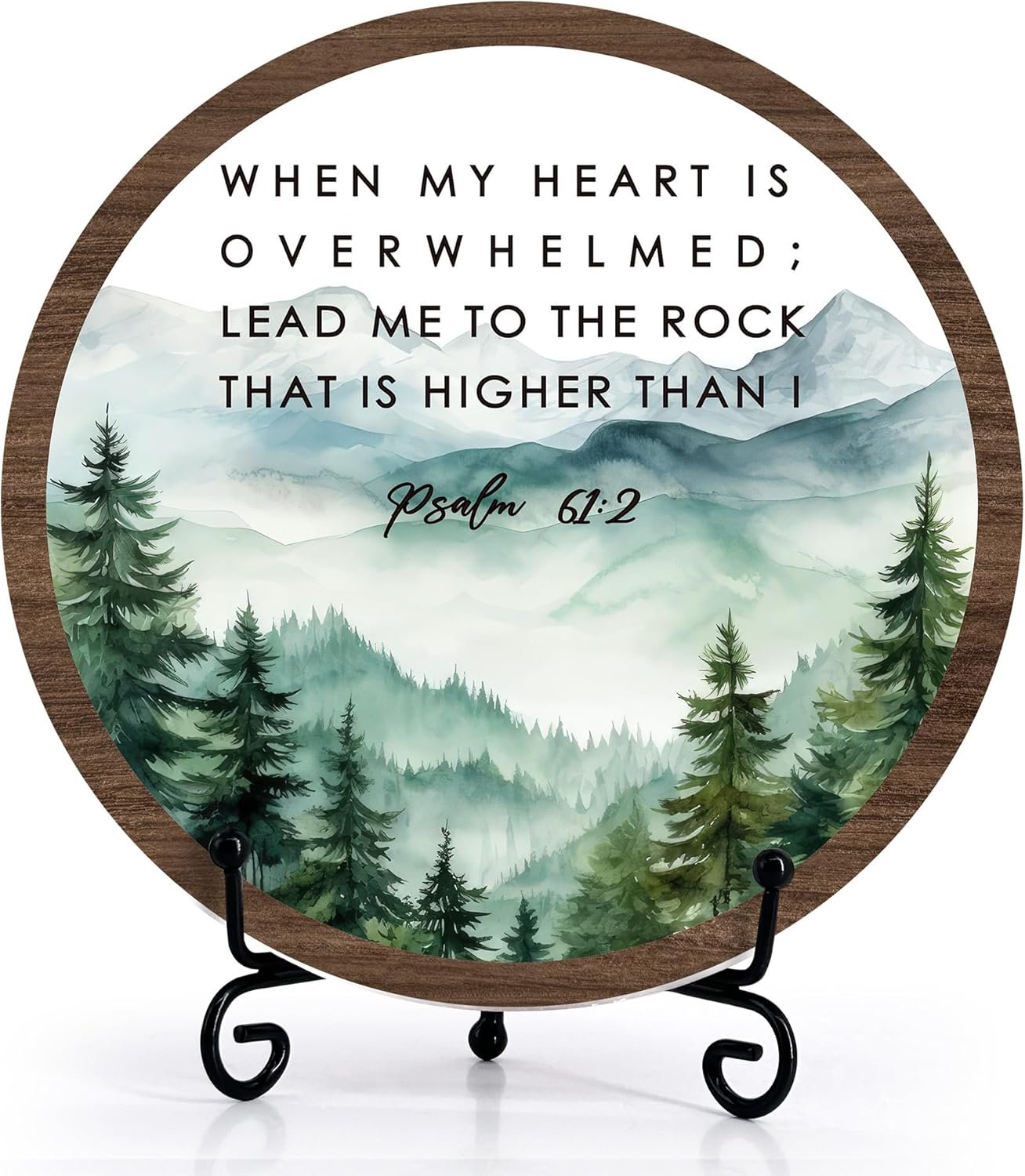 Christian Desk Decor, When My Heart Is Overwhelmed Wooden Sign, Home Shelf Decorations, Wooden Round Sign With Stand For Family Friends Christian Easter Spring Gifts -09