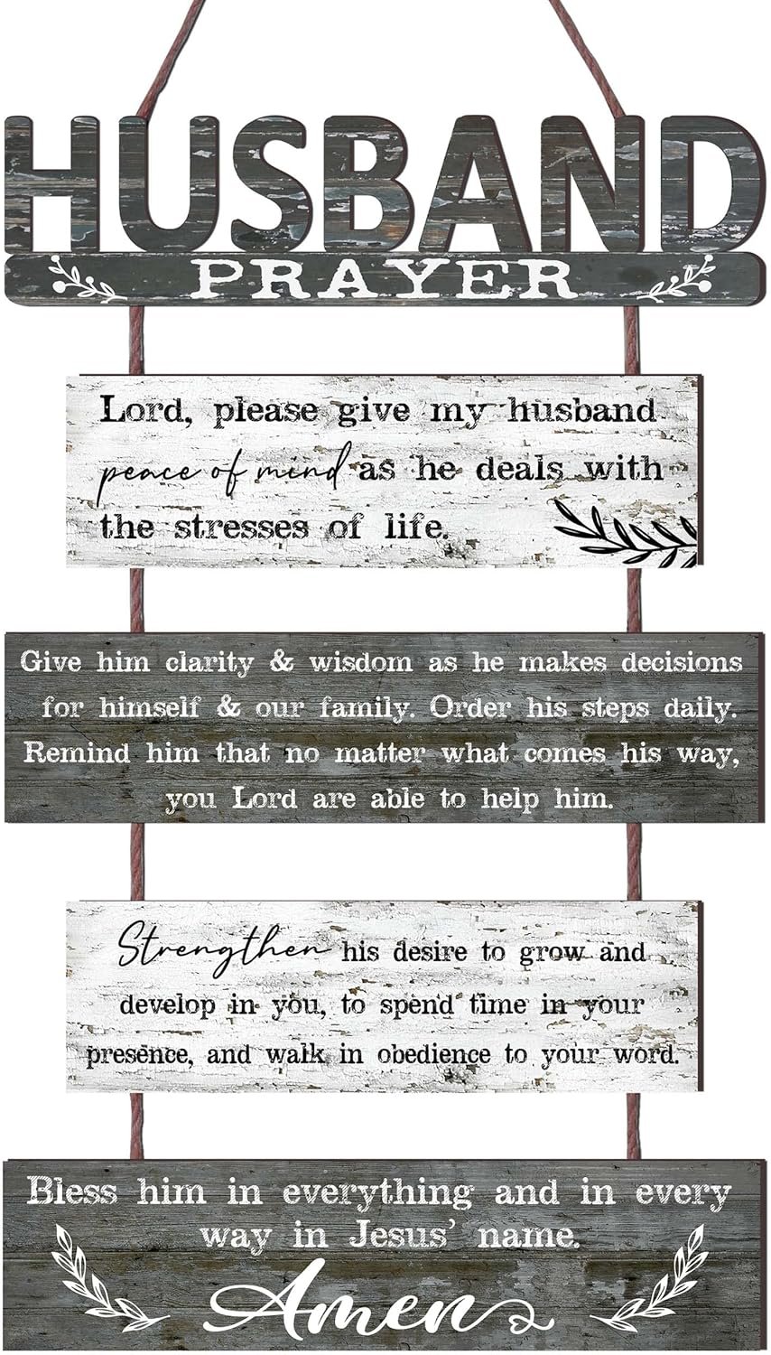 Yudarte Prayer for Husband Rustic Wall Sign with 5pcs Panels Strung Together – Christian Religious Inspiring Farmhouse Home Decor – Sweet Warming Gifts for Men,Him,Guy