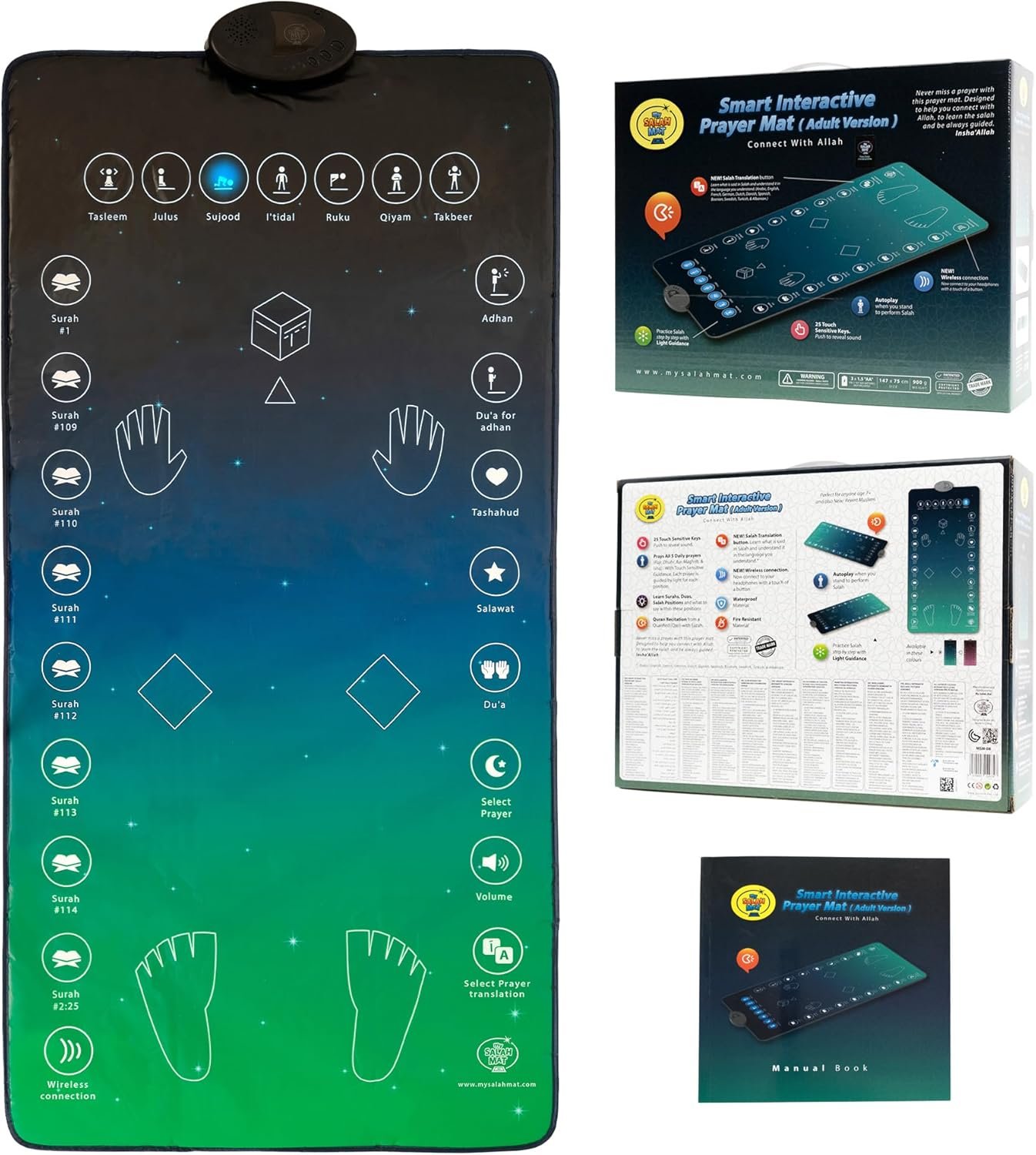 My Salah Mat for Adults – Smart Interactive Prayer Mat for Adults & Reverts Learning Surahs, Salah, Duas, & More – Muslim Prayer Rug with 25 Touch Keys, Padded Prayer Mat Layer, & Speaker for Ages 8+